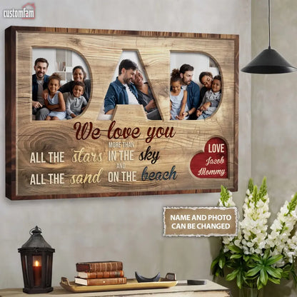We Love You More Than All The Stars In The Sky Personalized Canvas Prints, Custom Photo Memorial Family Gifts , Gifts For Dad