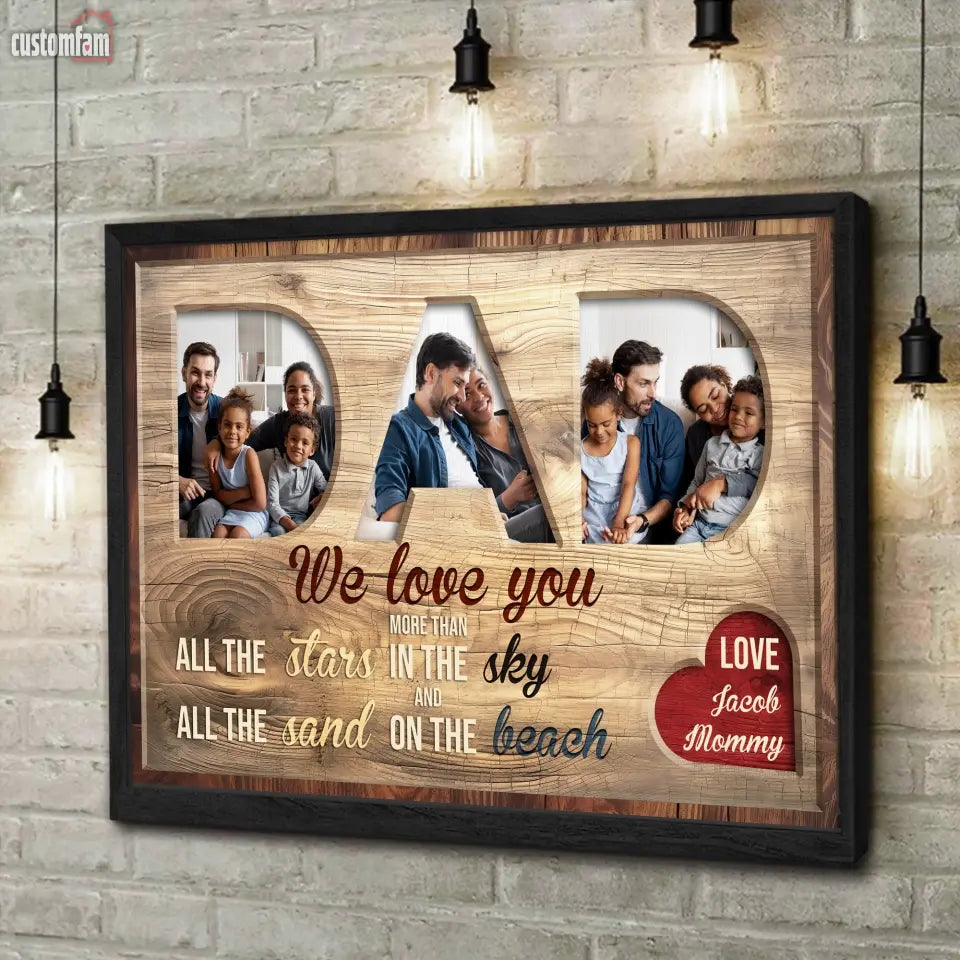 We Love You More Than All The Stars In The Sky Personalized Canvas Prints, Custom Photo Memorial Family Gifts , Gifts For Dad