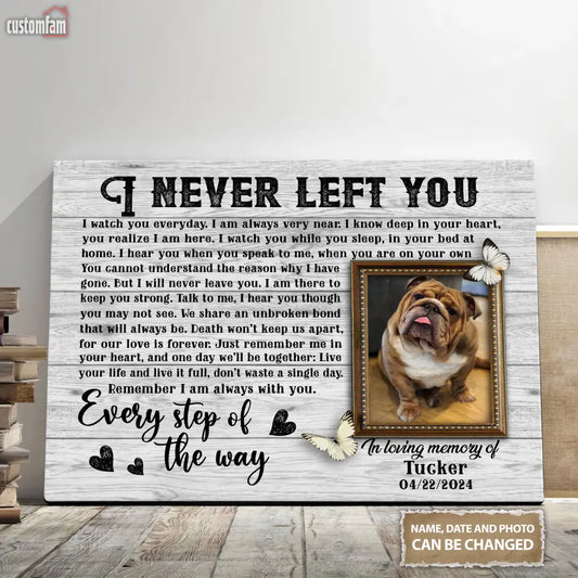 I Never Left You Personalized Photo Canvas Wall Art, Memorial Gifts For Dog Lovers, Dog Loss Gift, Gift For Pet Lovers