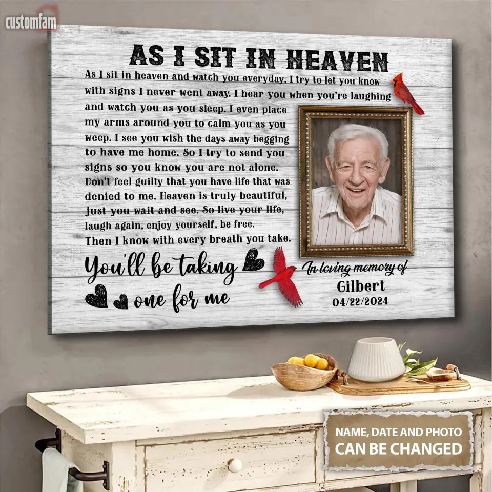 As I Sit In Heaven Personalized Canvas Prints, Custom Photo Memorial Framed Canvas, Gifts For Dad, Loss Of Husband Gift