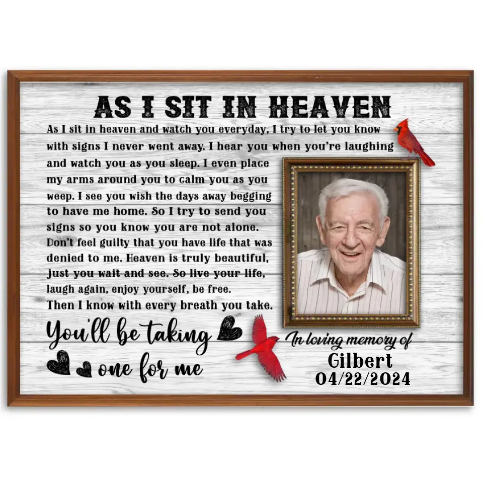 As I Sit In Heaven Personalized Canvas Prints, Custom Photo Memorial Framed Canvas, Gifts For Dad, Loss Of Husband Gift