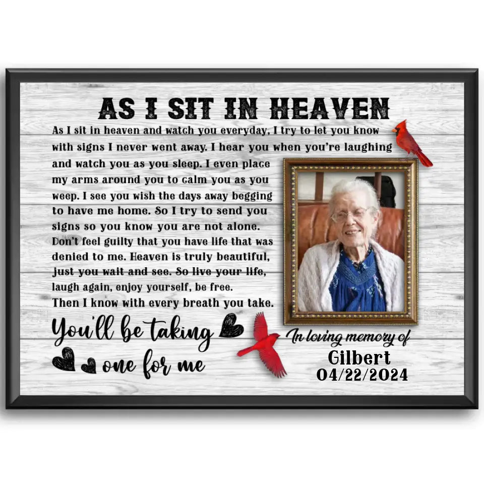 As I Sit In Heaven Personalized Canvas Prints, Custom Photo Memorial Framed Canvas, Gifts For Mom, Loss Of Wife Gift