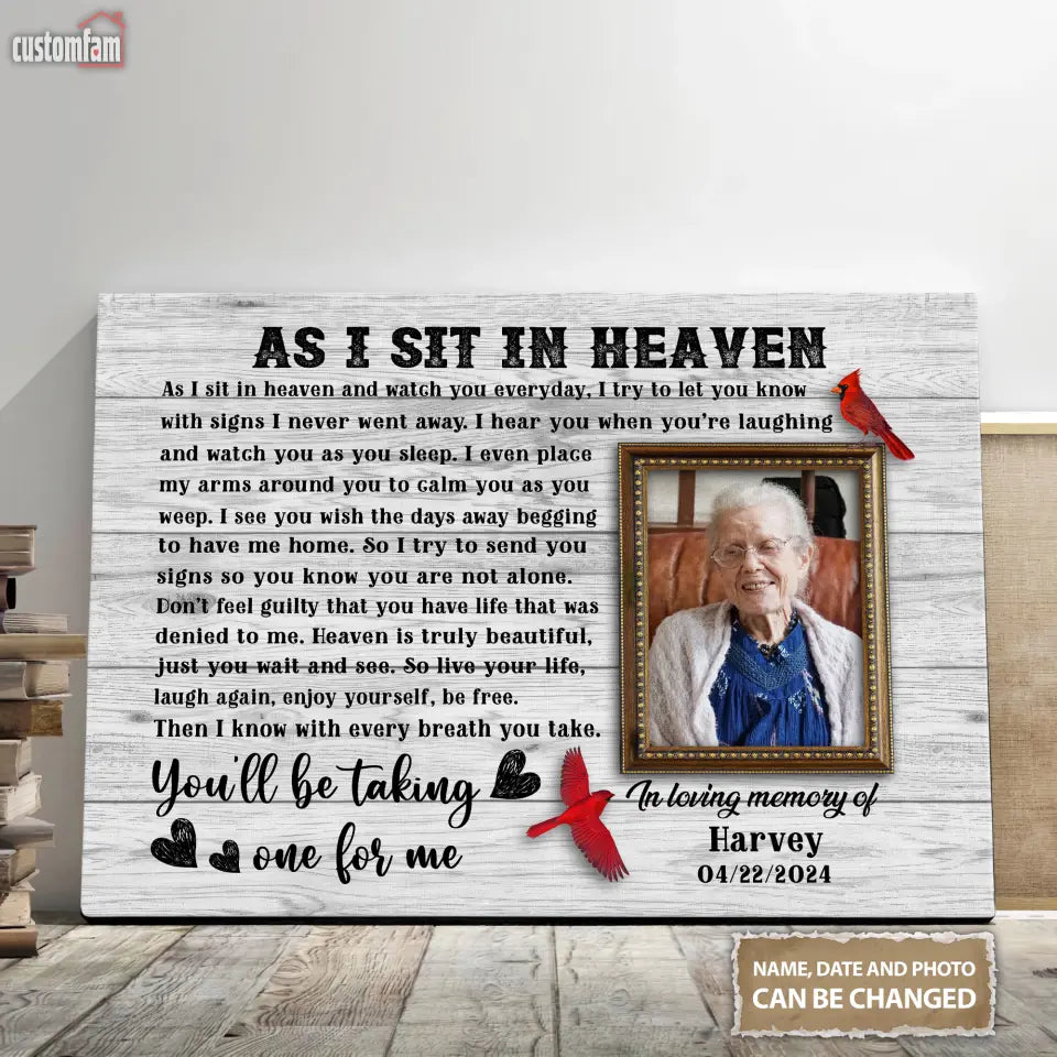 As I Sit In Heaven Personalized Canvas Prints, Custom Photo Memorial Framed Canvas, Gifts For Mom, Loss Of Wife Gift