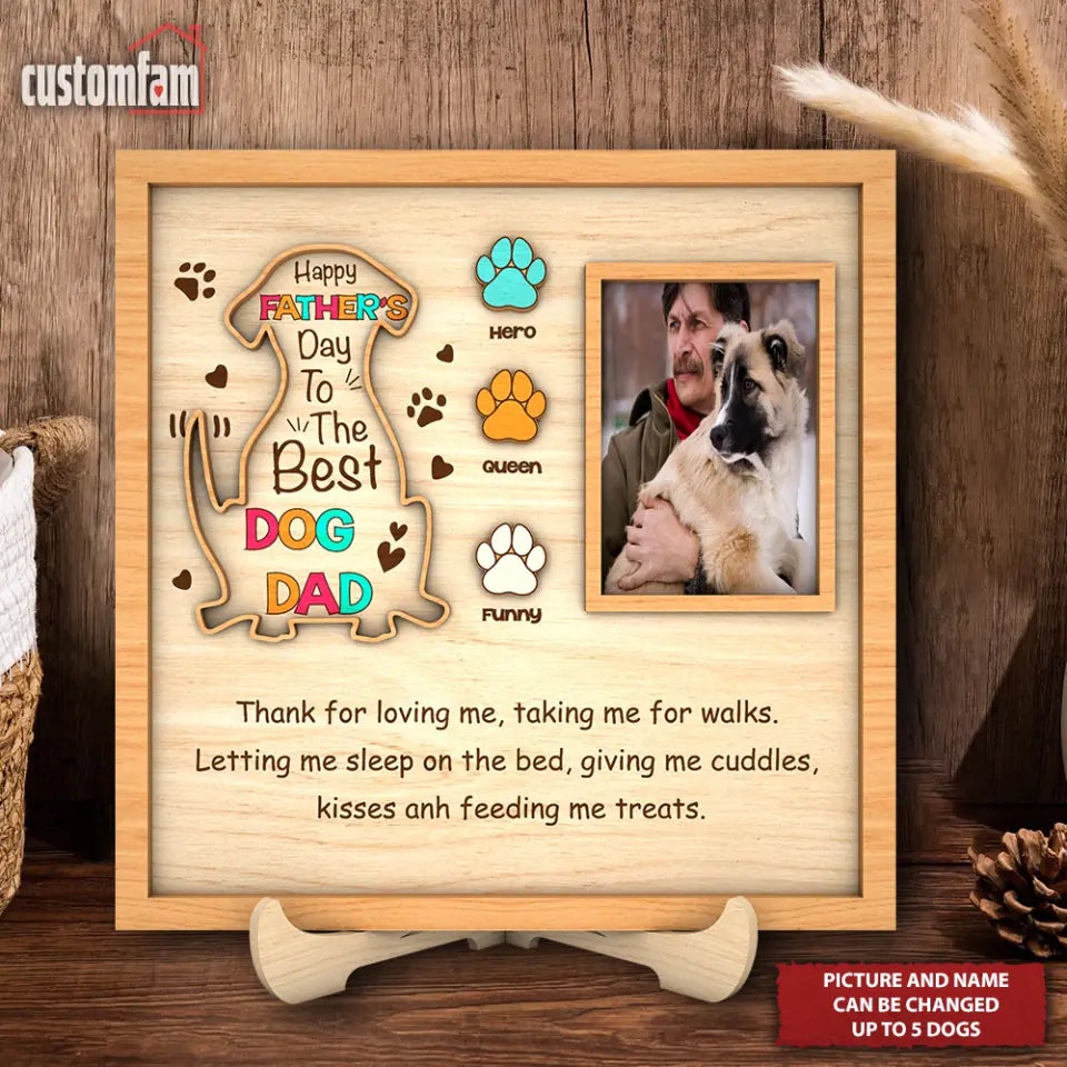 Happy Father's Day To The Best Dog Dad Personalized 2 Layered Wooden Sign, Dog Lovers Sign, Gift for Dad, Fathers Day Gifts