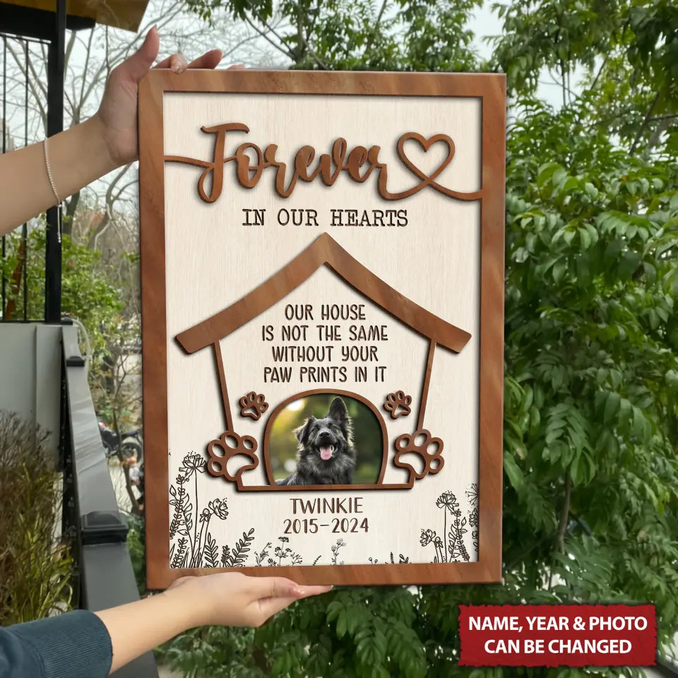 Forever In Our Heart Personalized Photo 2 Layered Wooden Dog Sign, Memorial Gift For Dog Lovers, Dog Gifts, Gift For Pet Lovers