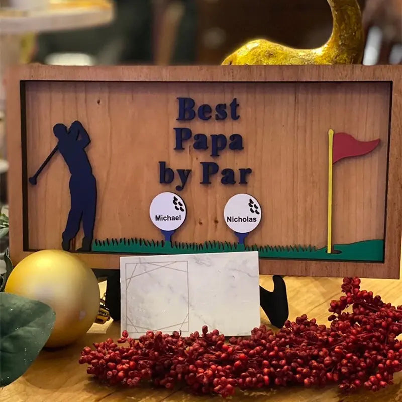 Best Papa By Par Custom Engraved Golf Name 2 Layered Sign, Gifts For Dad