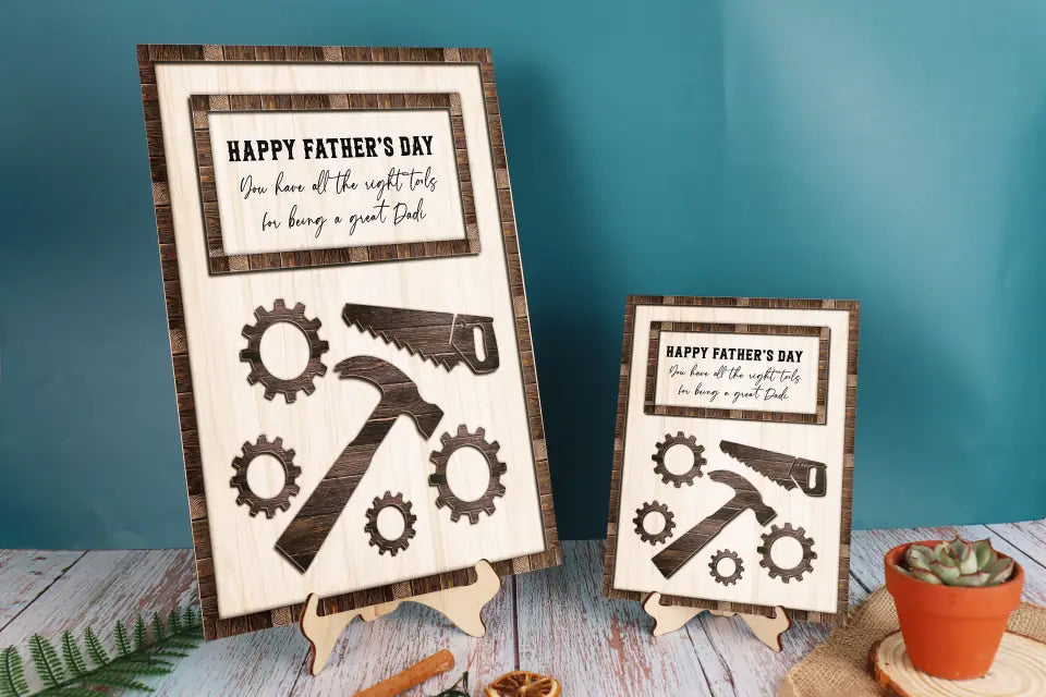 Personalized Happy Father's Day 2 Layered Wooded Sign, Dad Tools Plaque, Gifts For Dad