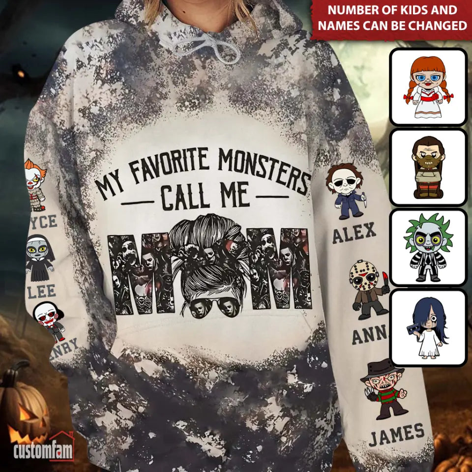 my favorite monsters call me mom My Favorite Monsters Personalized Halloween Mom Hoodie, Horror Movie S