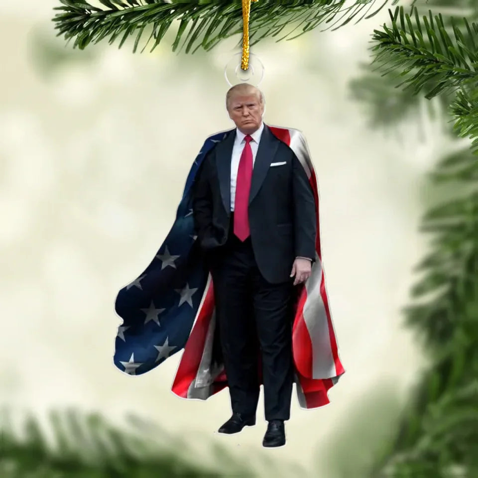 America's Captain Acrylic Christmas Ornament, Trump2024 Funny Political Ornament