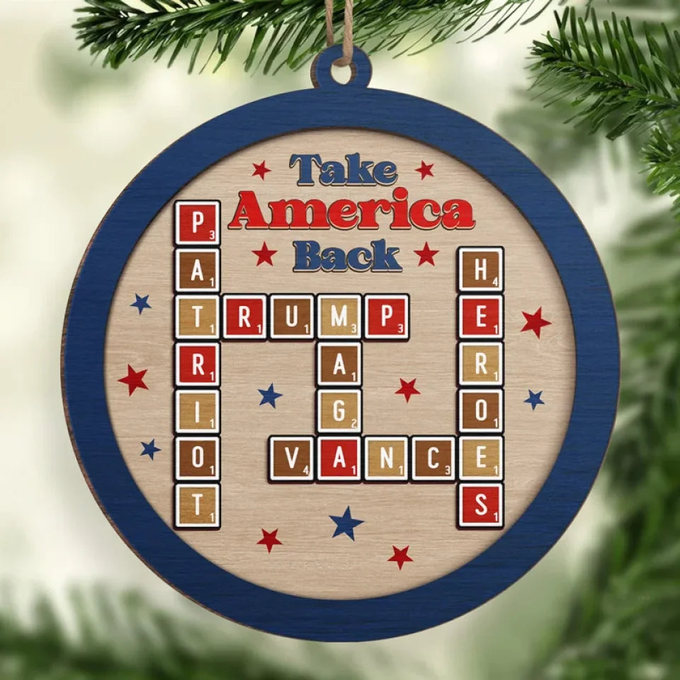 Take America Back Crossword Puzzle Wood Ornament, Trump2024 Political Wood Ornament, Christmas Decor