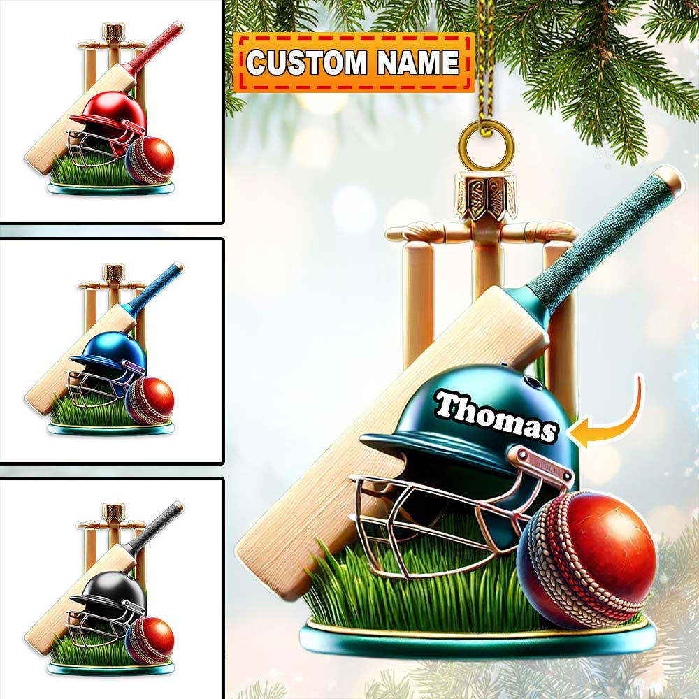 Cricket Christmas Ornaments, Cricket Bat And Ball Ornament, Personalized Ornament