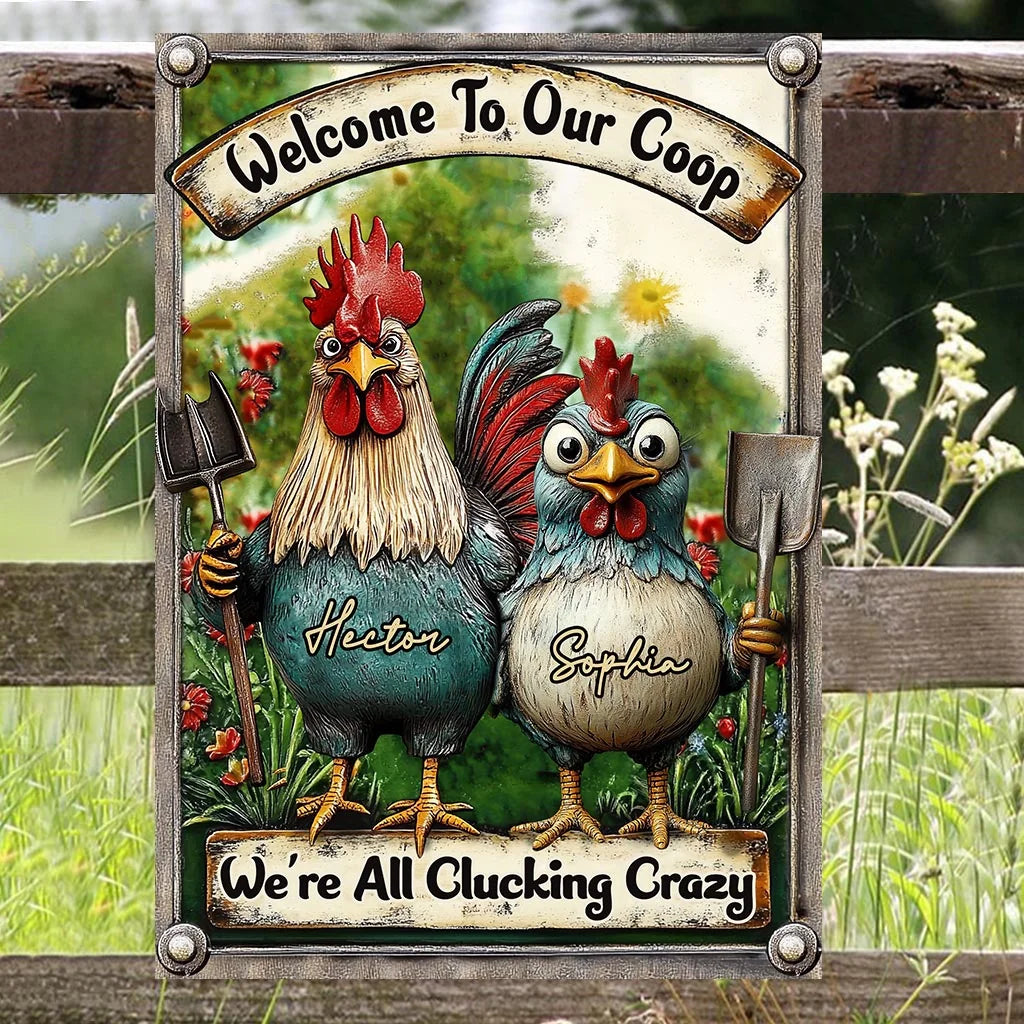 Welcome To Our Coop Personalized Farmer Rectangle Metal Sign, Farmer Decor