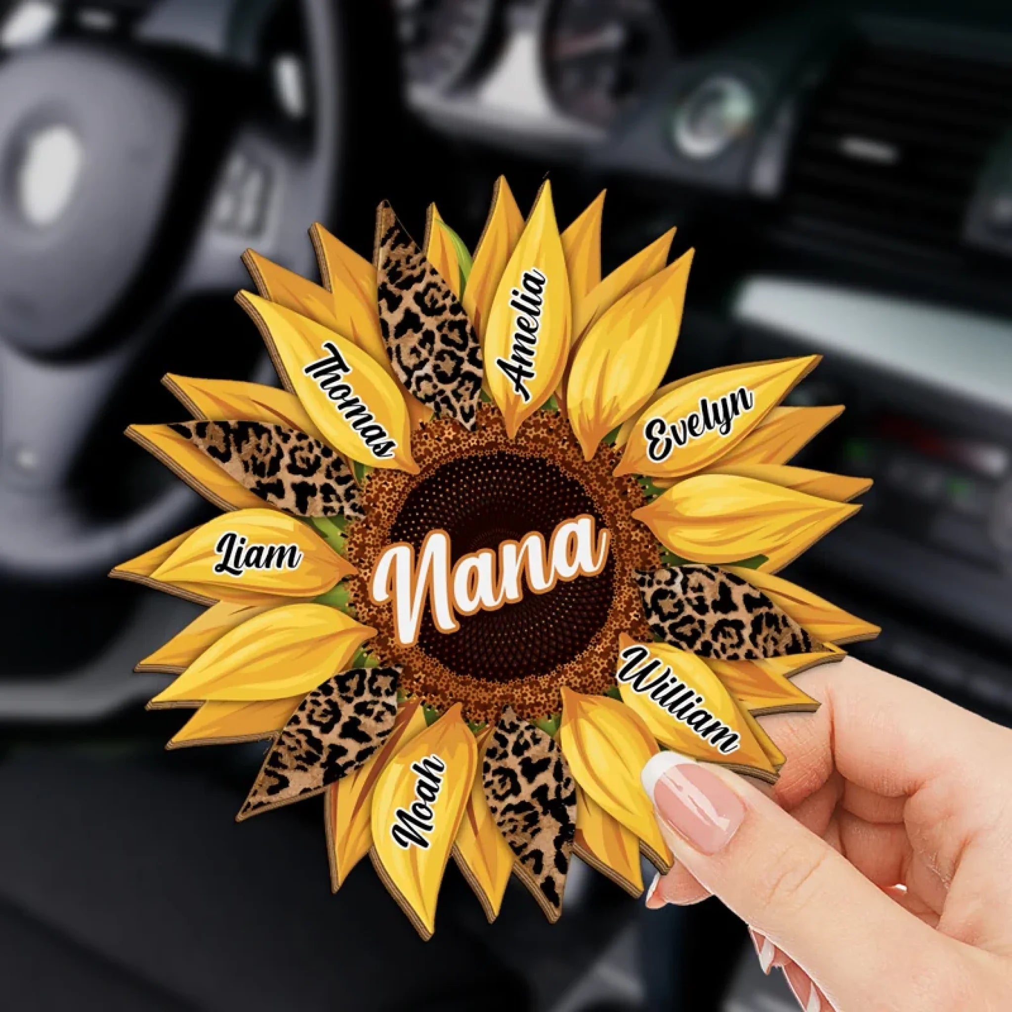 Shining Sunflower Custom Photo Car Visor Clip, Mother's Day, Gift For Mom And Grandma