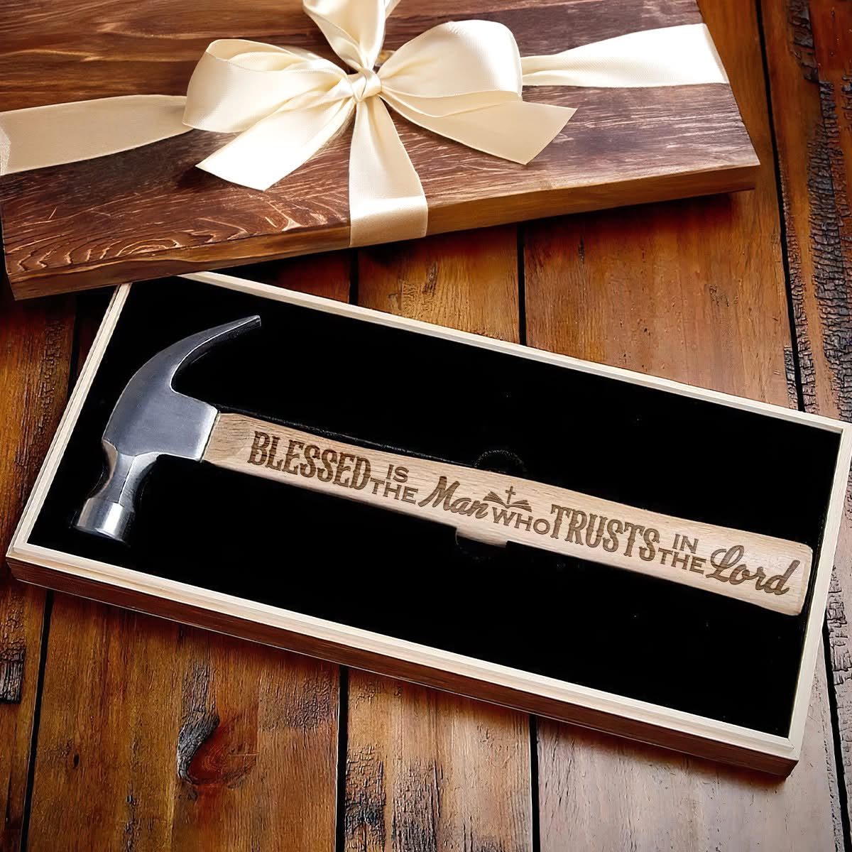 Blessed Is The Man Who Trusts In The Lord Personalized Wooden Engraved Hammer, Framing Hammer, Happy Father's Day Gifts