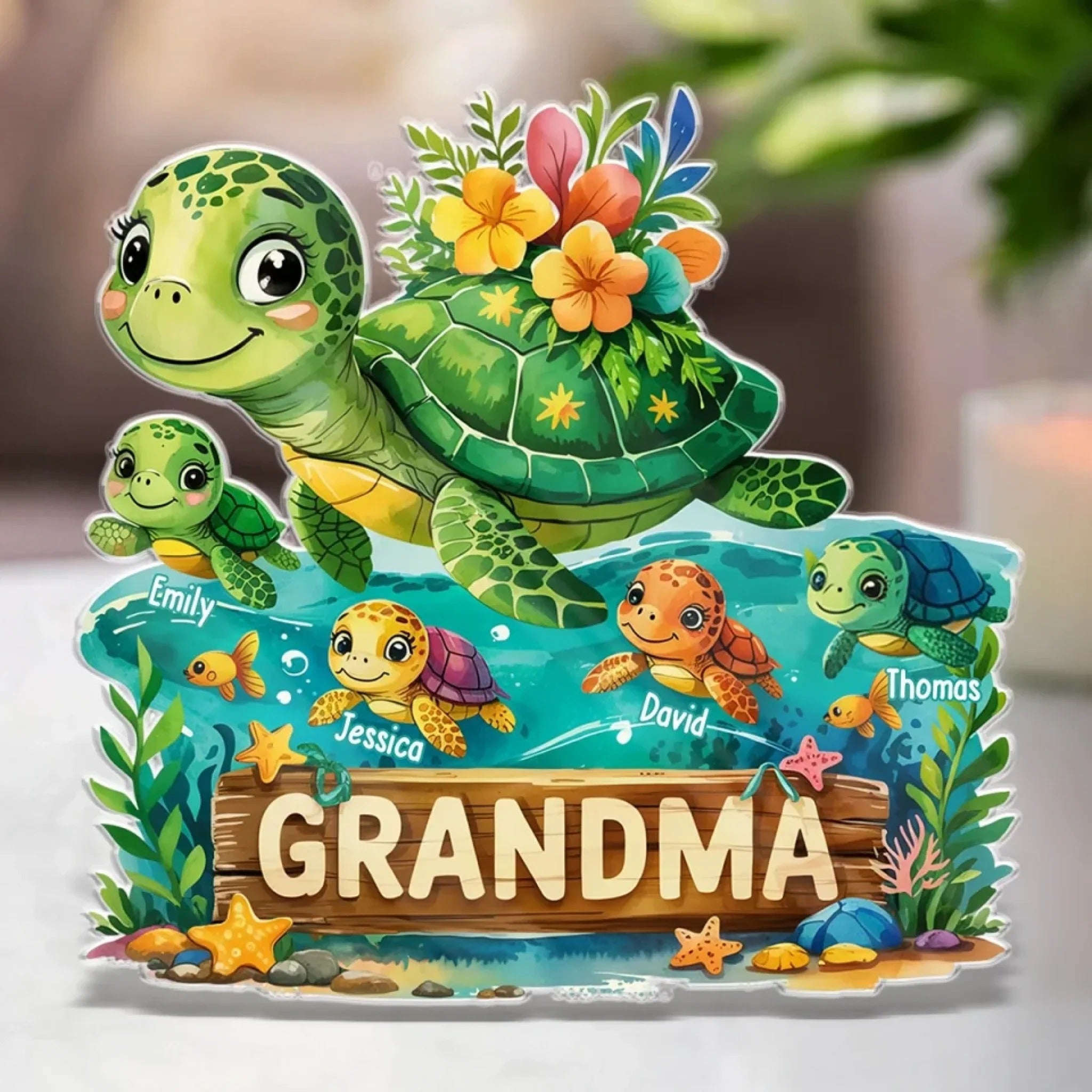 Turtle Swimming Custom Acrylic Plaque, Gift For Mom/Grandma, Mothers Day Gifts