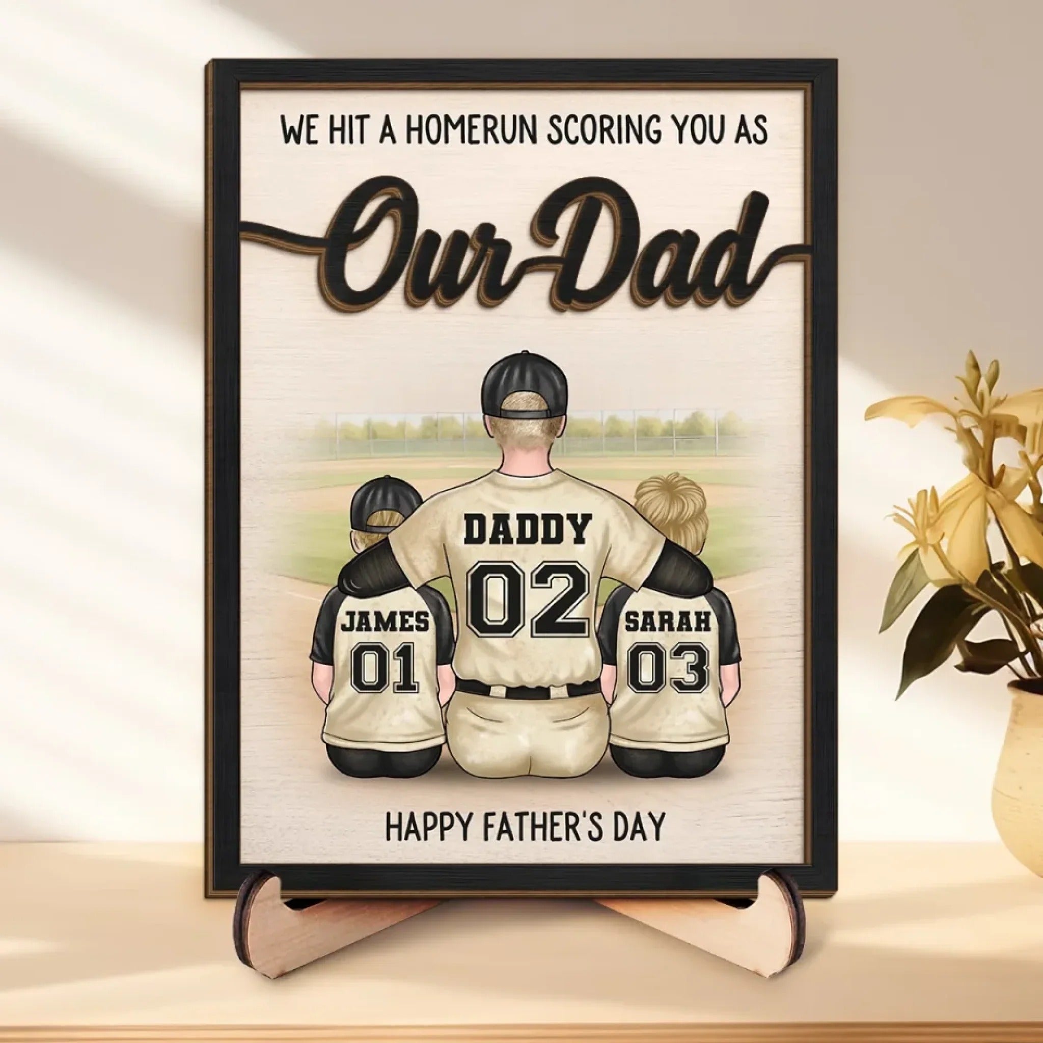 We Hit A Homerun Scoring You As Our Dad Custom 2-Layered Wooden Plaque, Gift For Dad