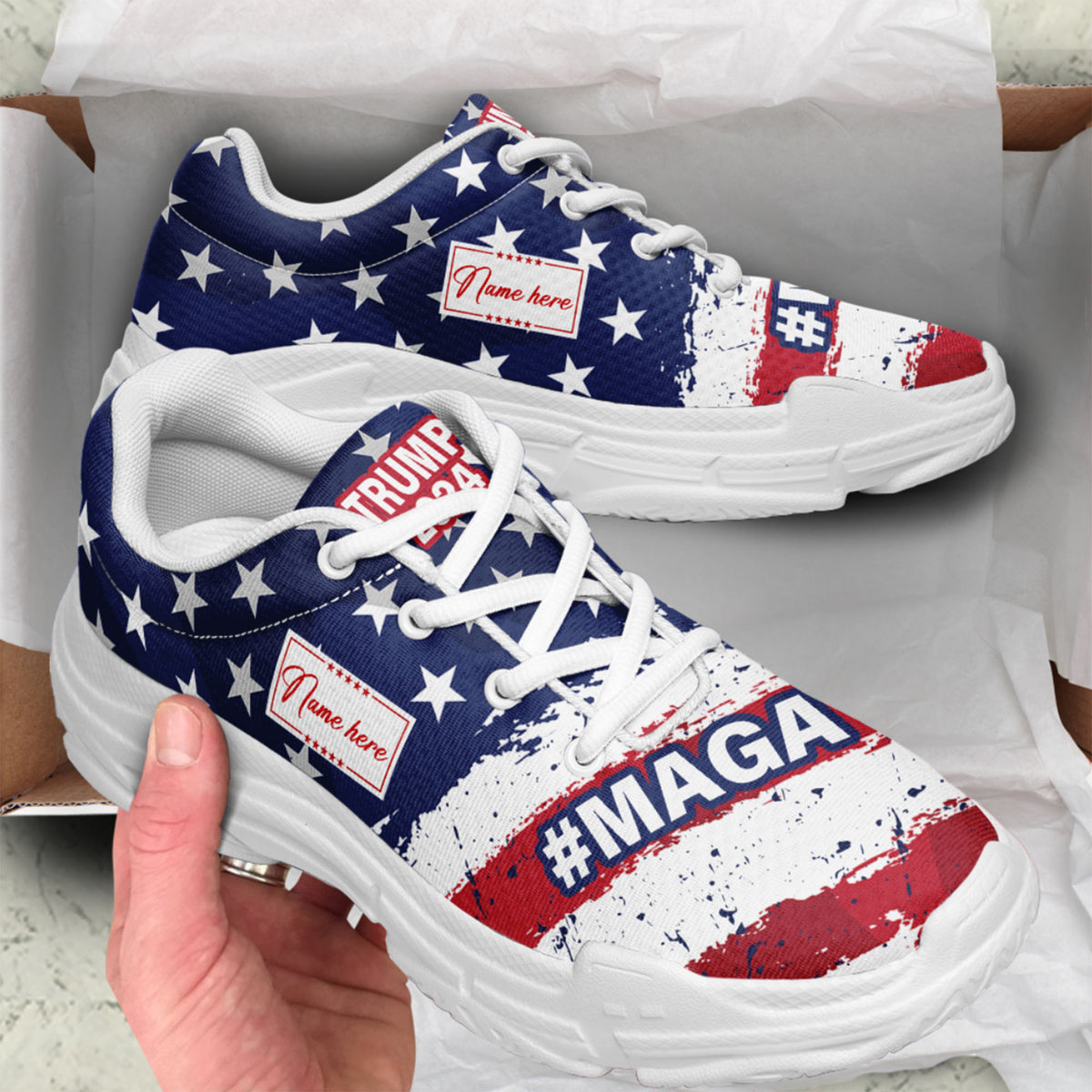 Trump2024 MAGA American Flag Shoes, Unisex Chunky Shoes, Gift For Trump Supporter