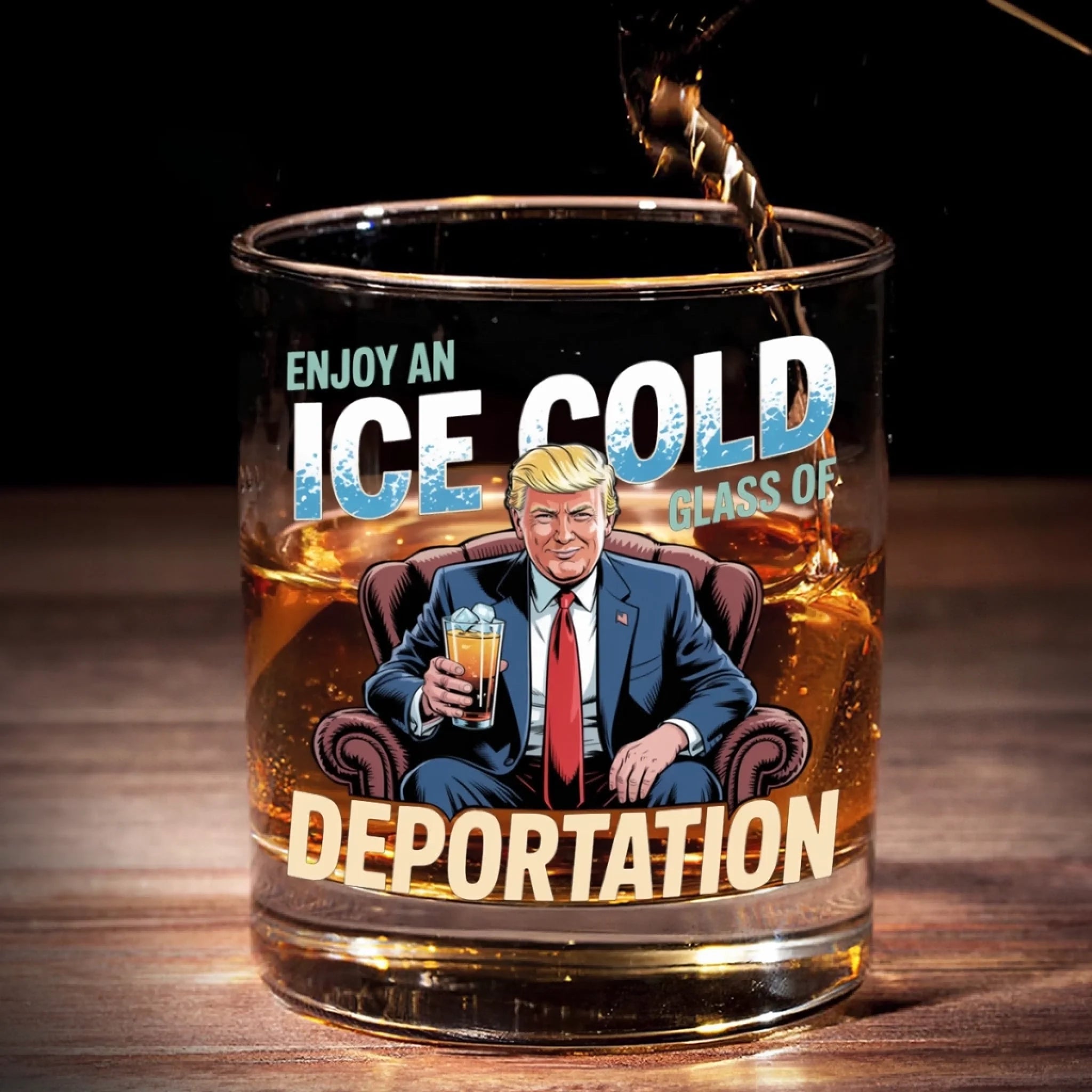 Enjoy An Ice Cold Glass Of Deportation Trump US Patriotic Whiskey Glass, Bold Moves Unique Whiskey Glass