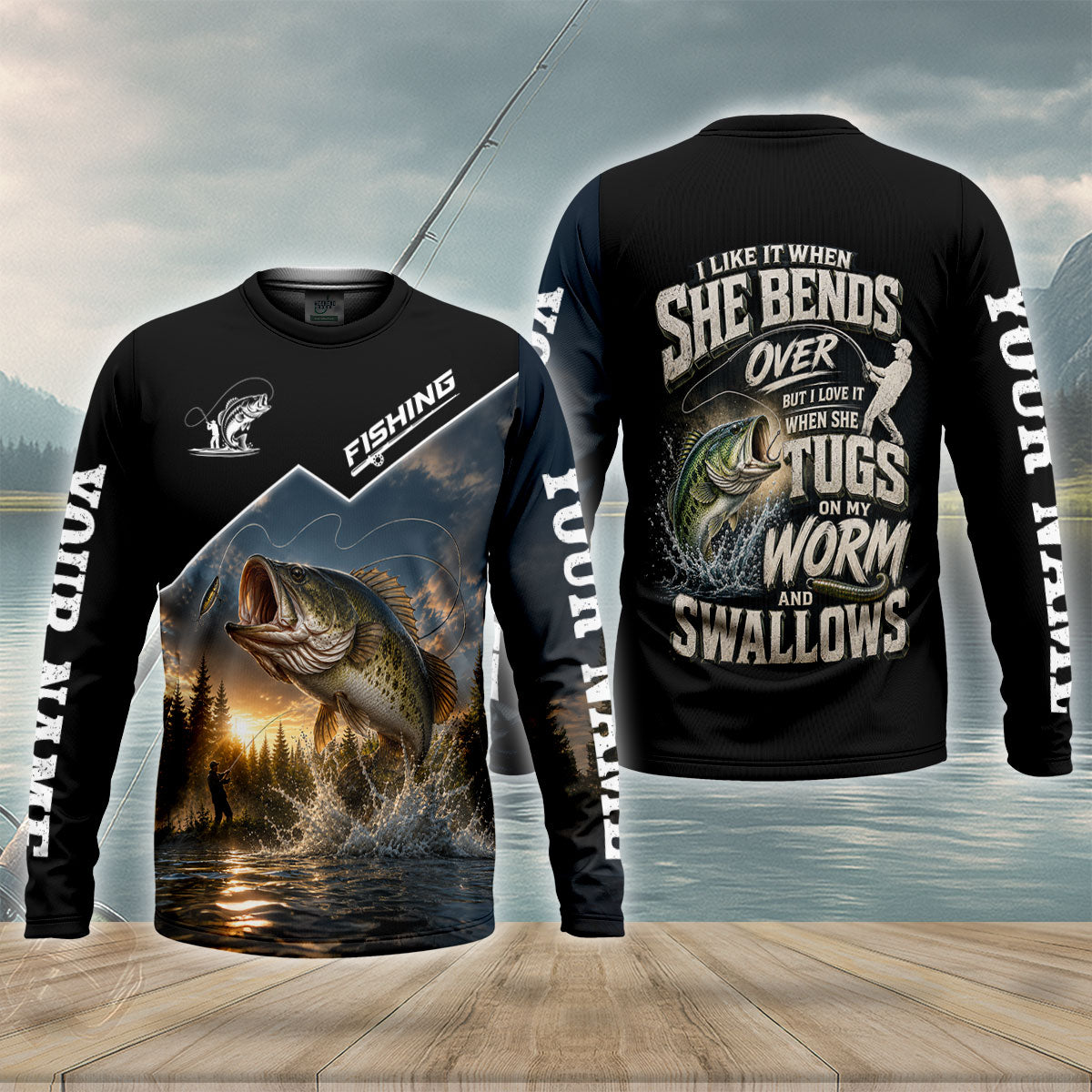 Tugs On My Worm And Swallows Custom Funny UPF Shirt, Bass Fishing Shirt, Mens Shirt