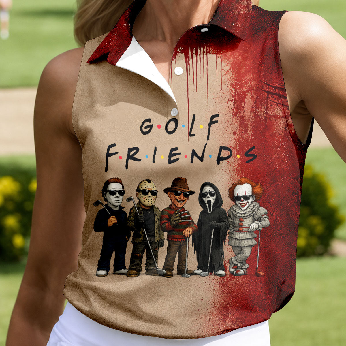 Golf Friends Horror Character Halloween Polo Shirt, Golf Shirts For Women, Ladies Golf Top
