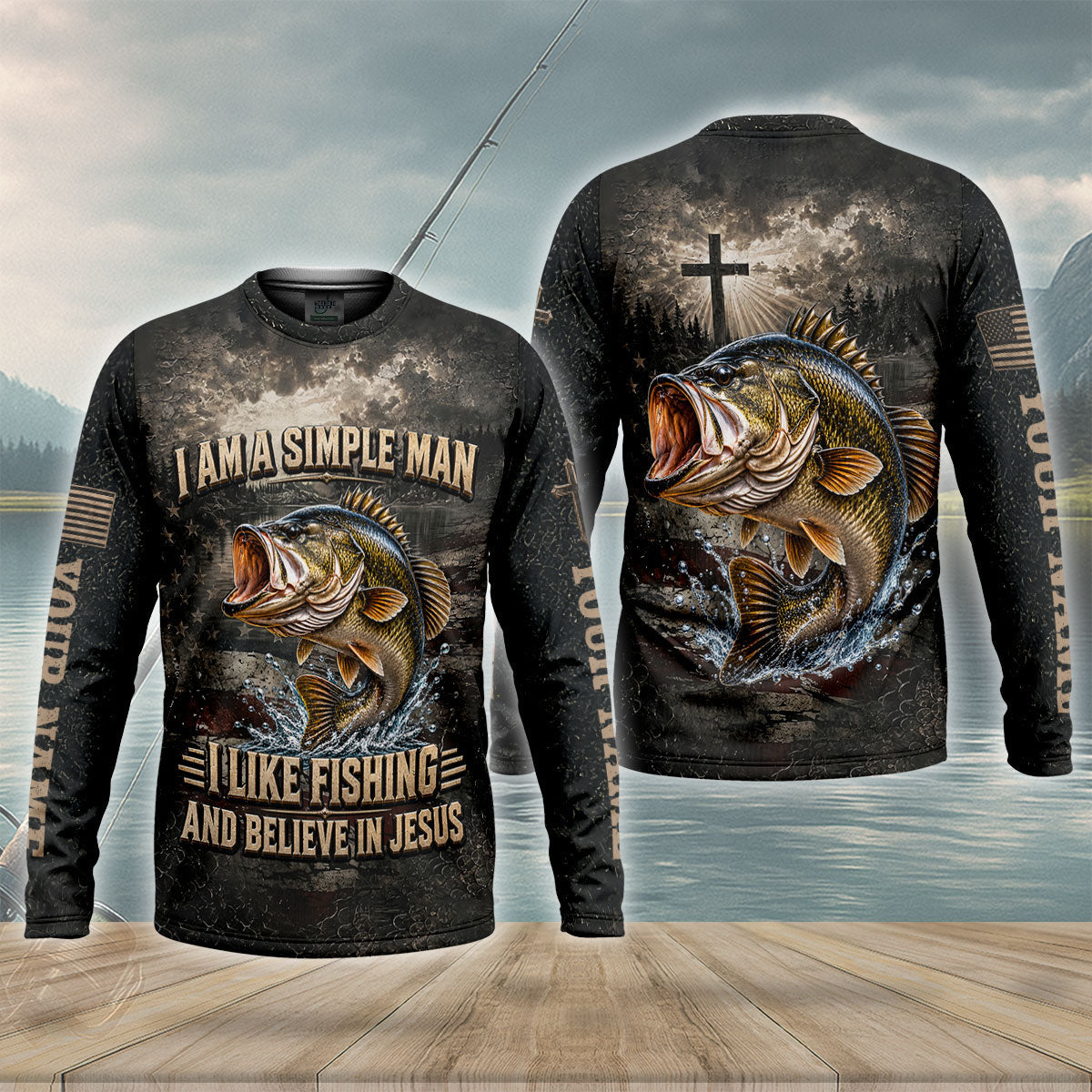 Simple Man Fishing Jesus Bass UPF Shirt, Performance Fishing Shirt, Mens Fishing Apparel