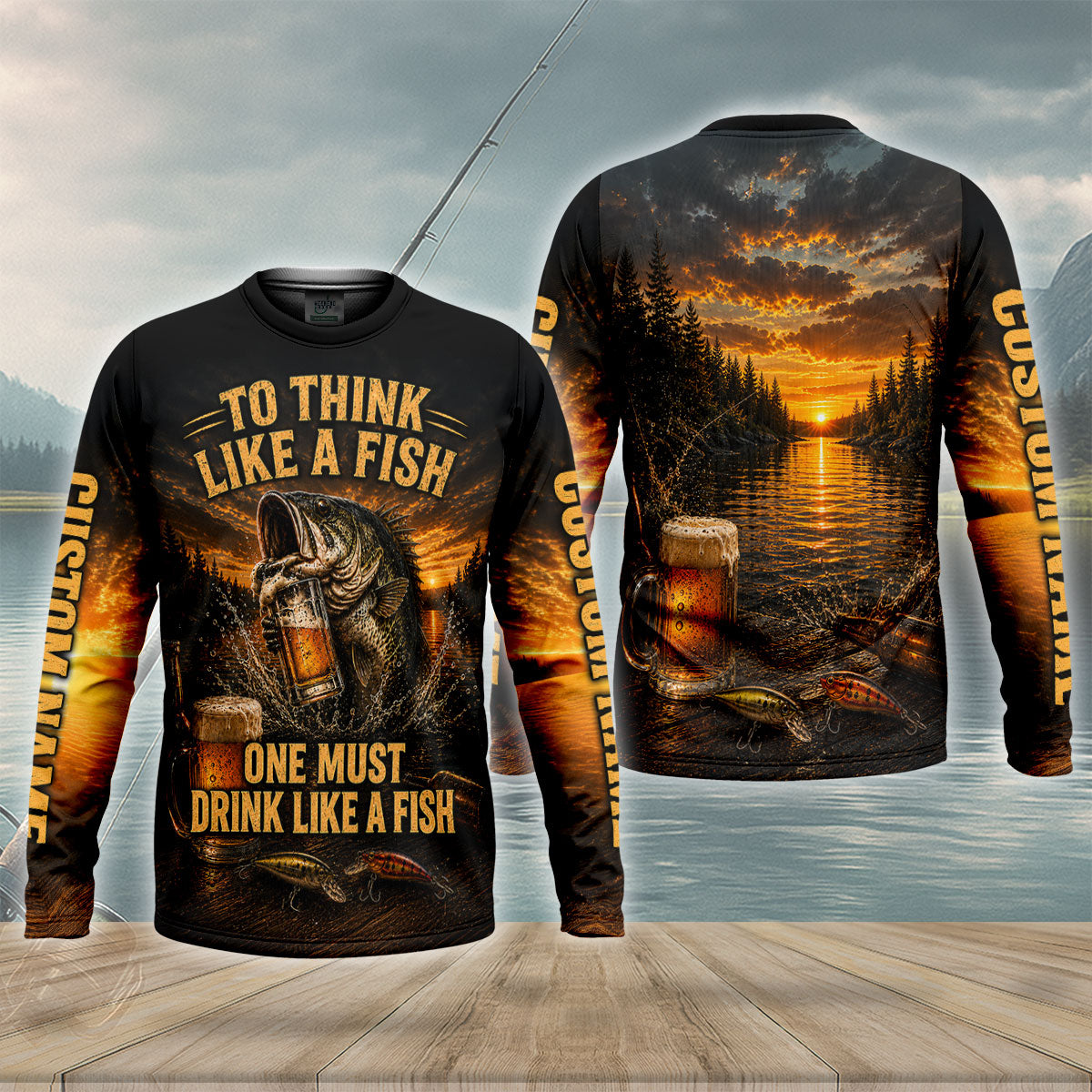Think Like A Fish Drink Like A Fish Custom UPF Shirt, Funny Fishing Shirt, Mens Shirt