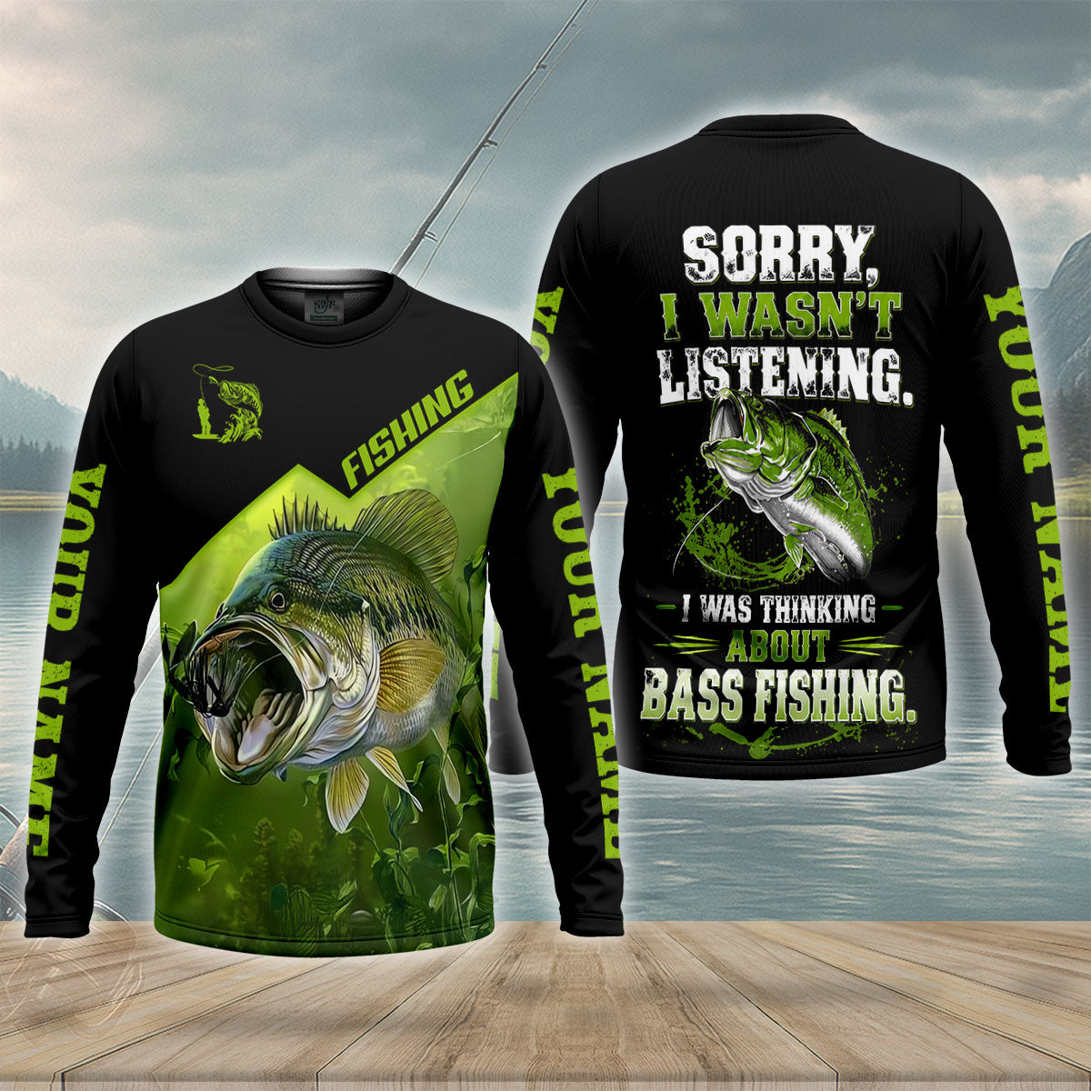 Sorry Thinking About Bass Fishing UPF Shirt, Mens Fishing Apparel, Bass Fishing Shirt