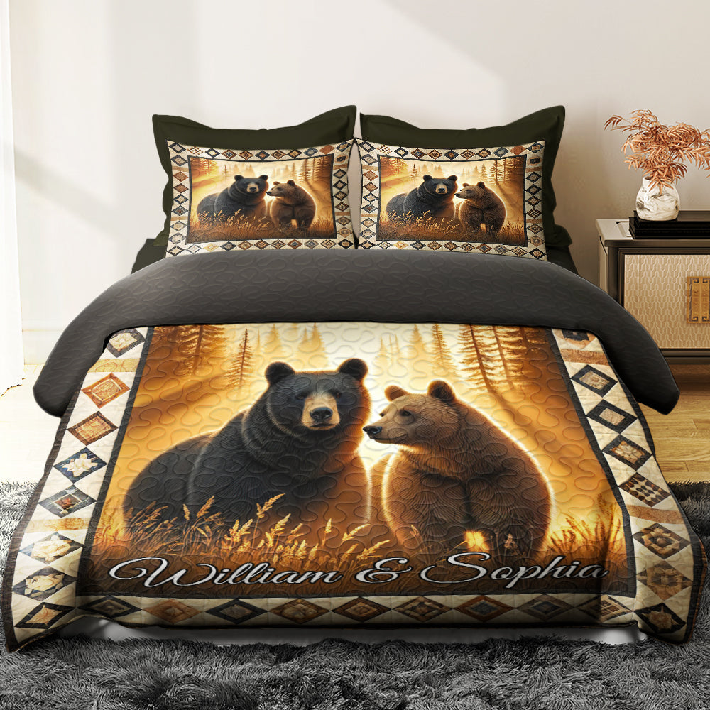Bear Couple Personalized Quilt Bedding Set, Couple Valentine Gift, Valentine's Day Gift Ideas