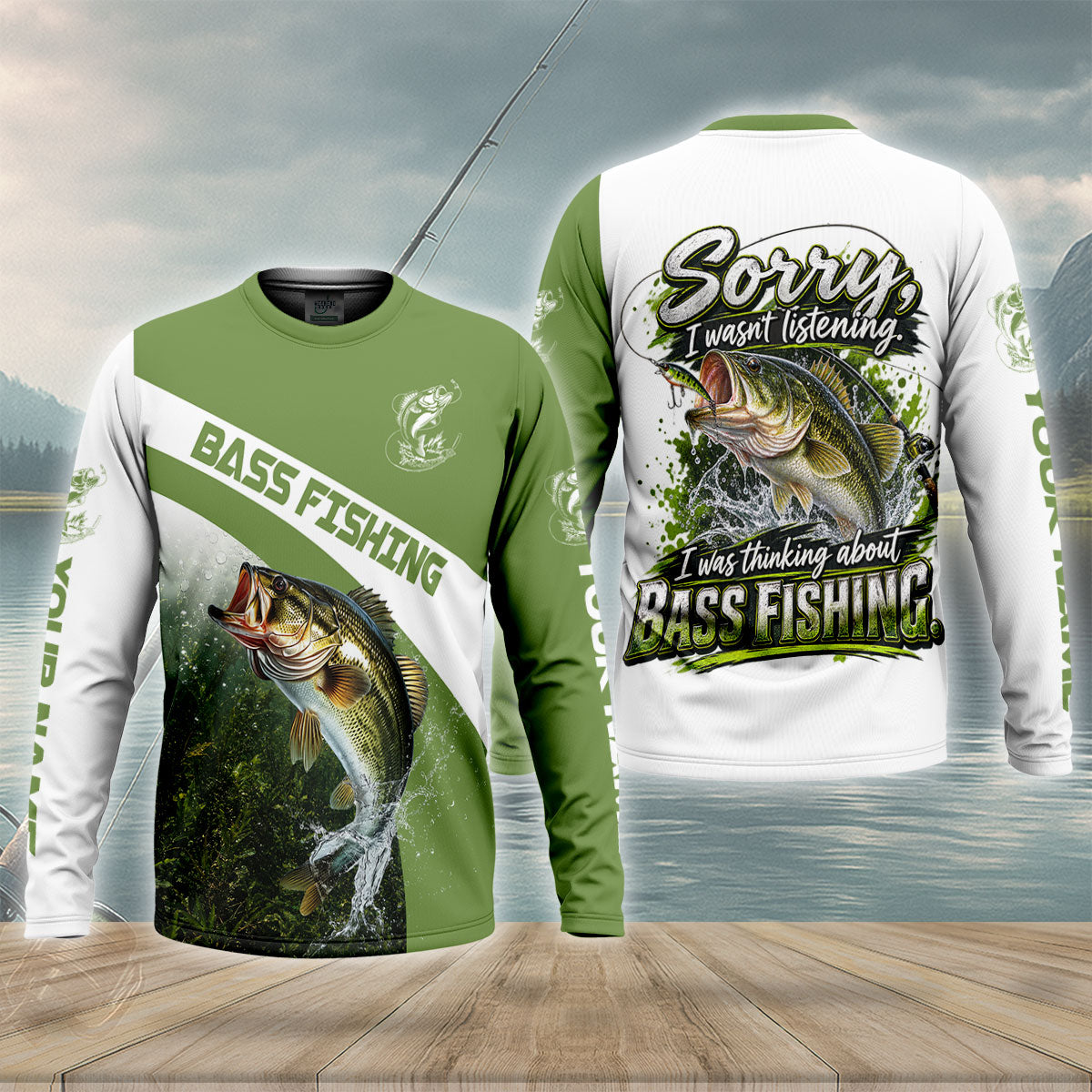 Thinking About Bass Fishing Green UPF Shirt, Mens Fishing Shirt, Fishing Sun Shirt