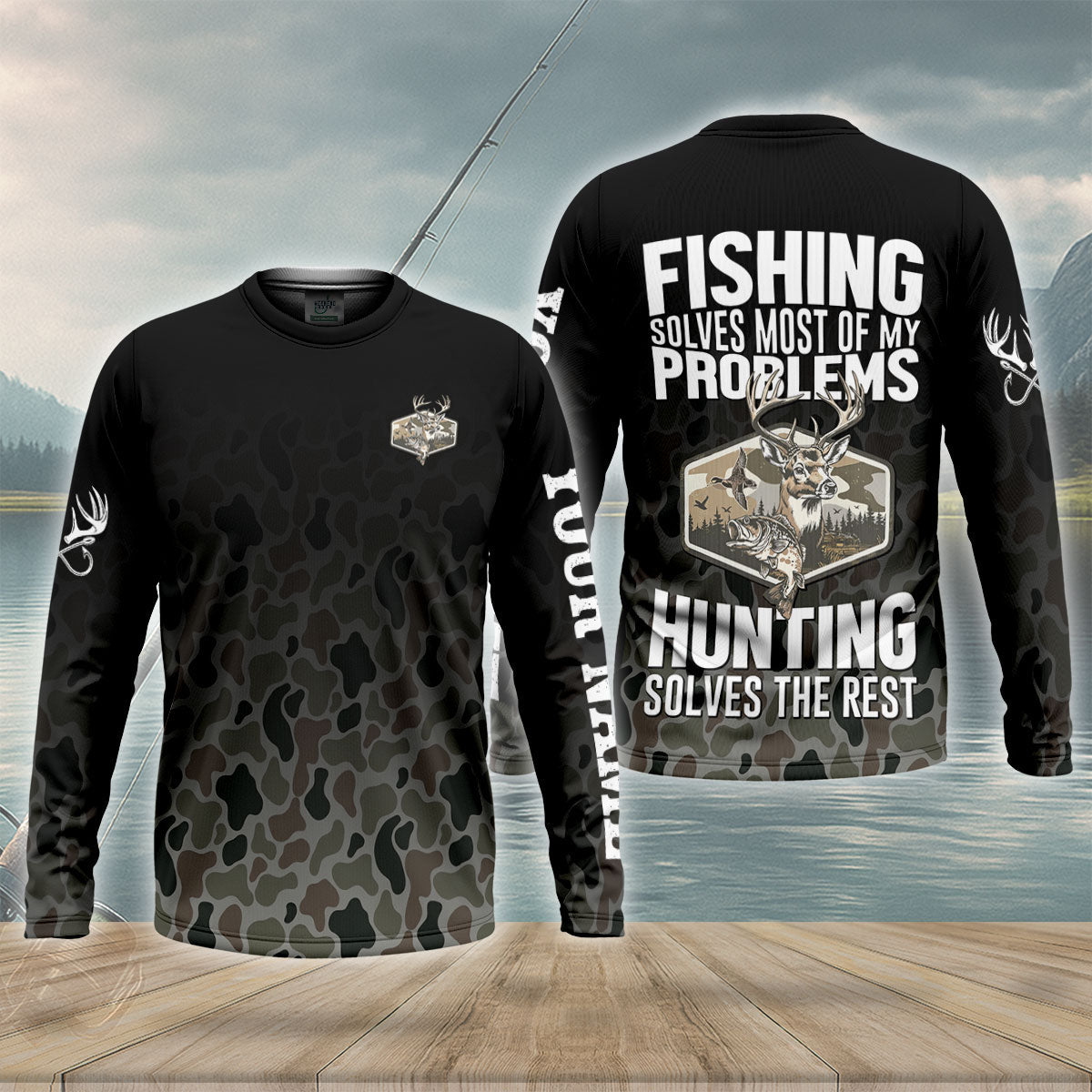Fishing Solves Problems Hunting Solves Rest Custom UPF Shirt, Hunting Shirt, Mens Shirt