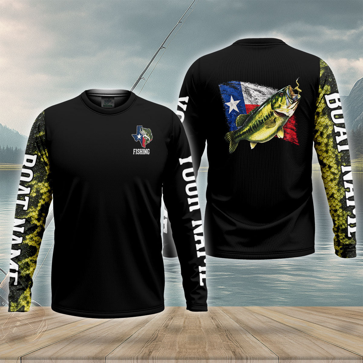 Texas Flag Bass Fish Scale Sleeve UPF Shirt, Fishing Jersey For Men, Mens Fishing Tee