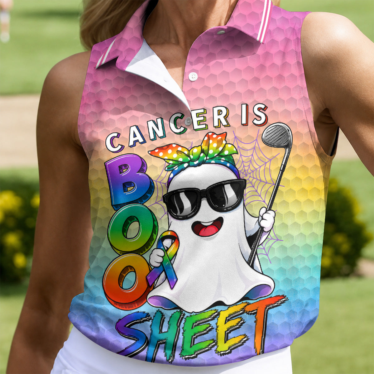 Cancer Is Boo Sheet Ghost Golf Polo Shirt, Women's Golf Polo, Golf Tops For Women
