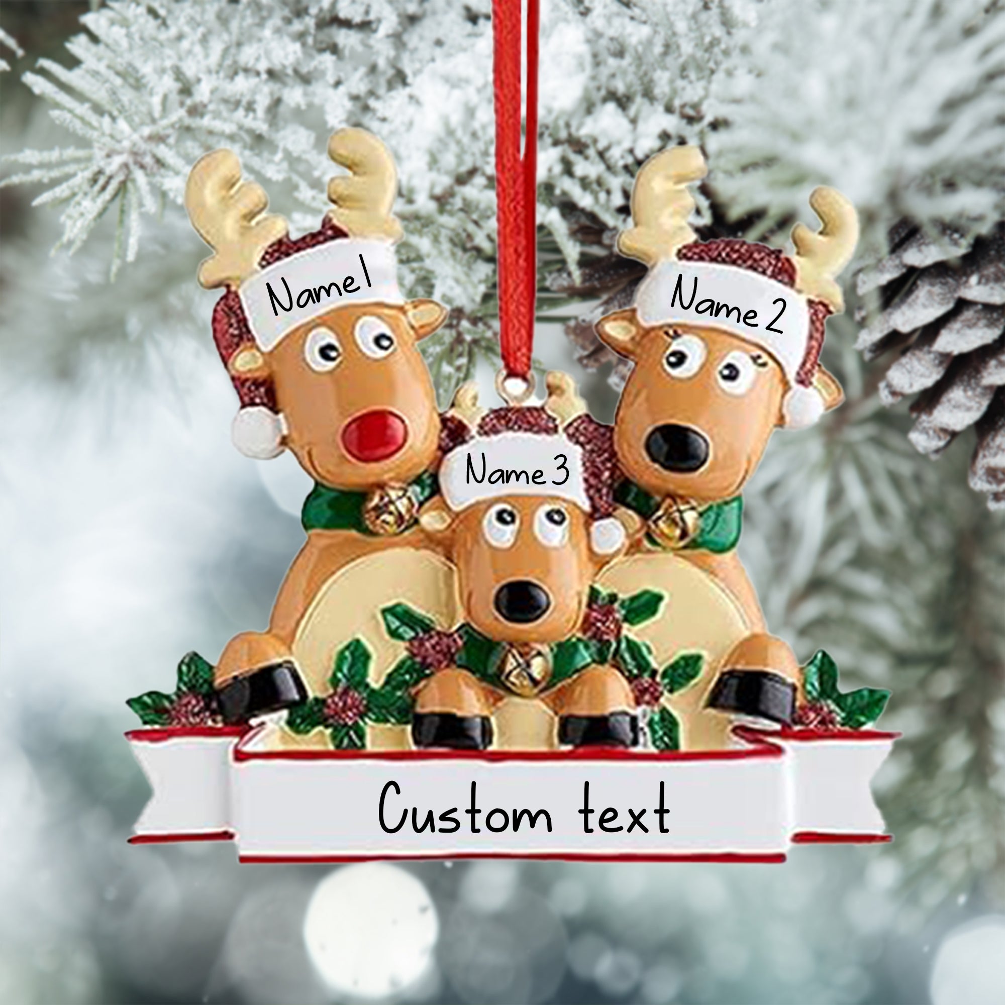Personalized Deer Resin Christmas Ornaments, Reindeer Decorations, Family Gifts