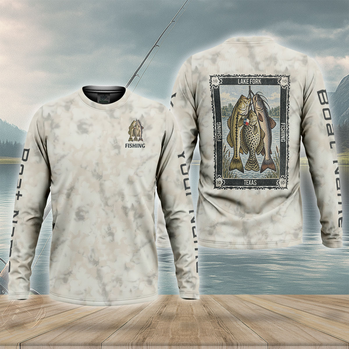 Lake Fork Vintage Fish Stamp Custom UPF Shirt, Fishing Jersey, Mens Fishing Apparel