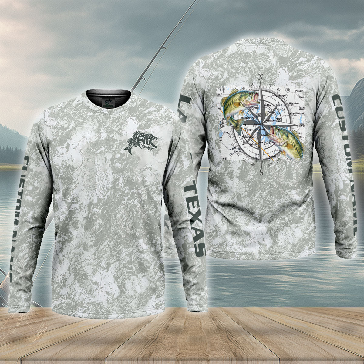 Lake Fork Texas Map Double Bass Custom UPF Shirt, Fishing Jersey, Mens Fishing Tee