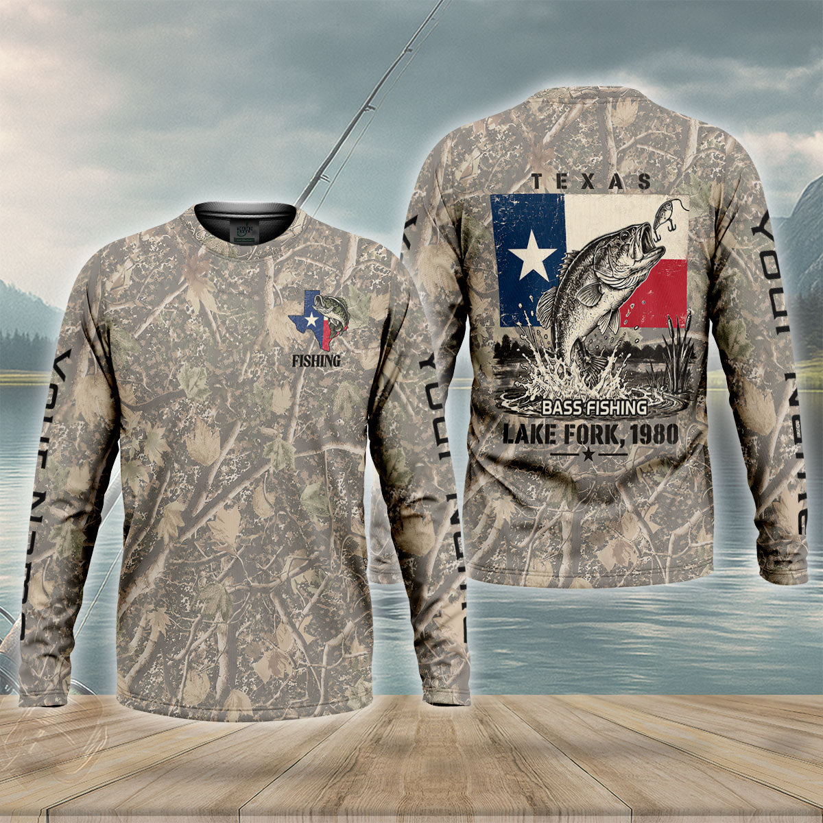 Lake Fork 1980 Camo Bass Custom UPF Shirt, Performance Fishing Shirt, Mens Fishing Tee