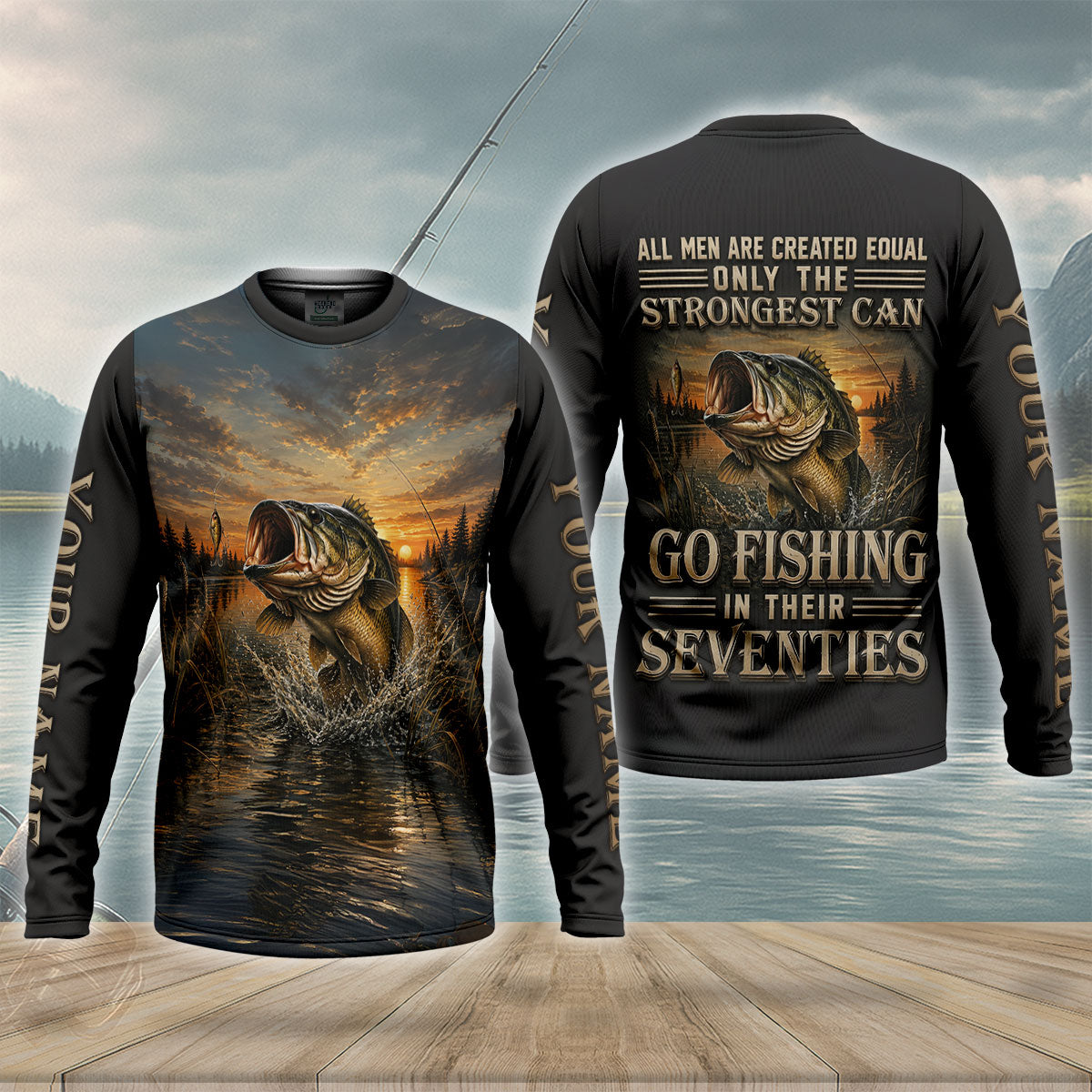 All Men Are Created Equal Custom Bass Fishing UPF Shirt, Fishing T-Shirt, Mens Shirt