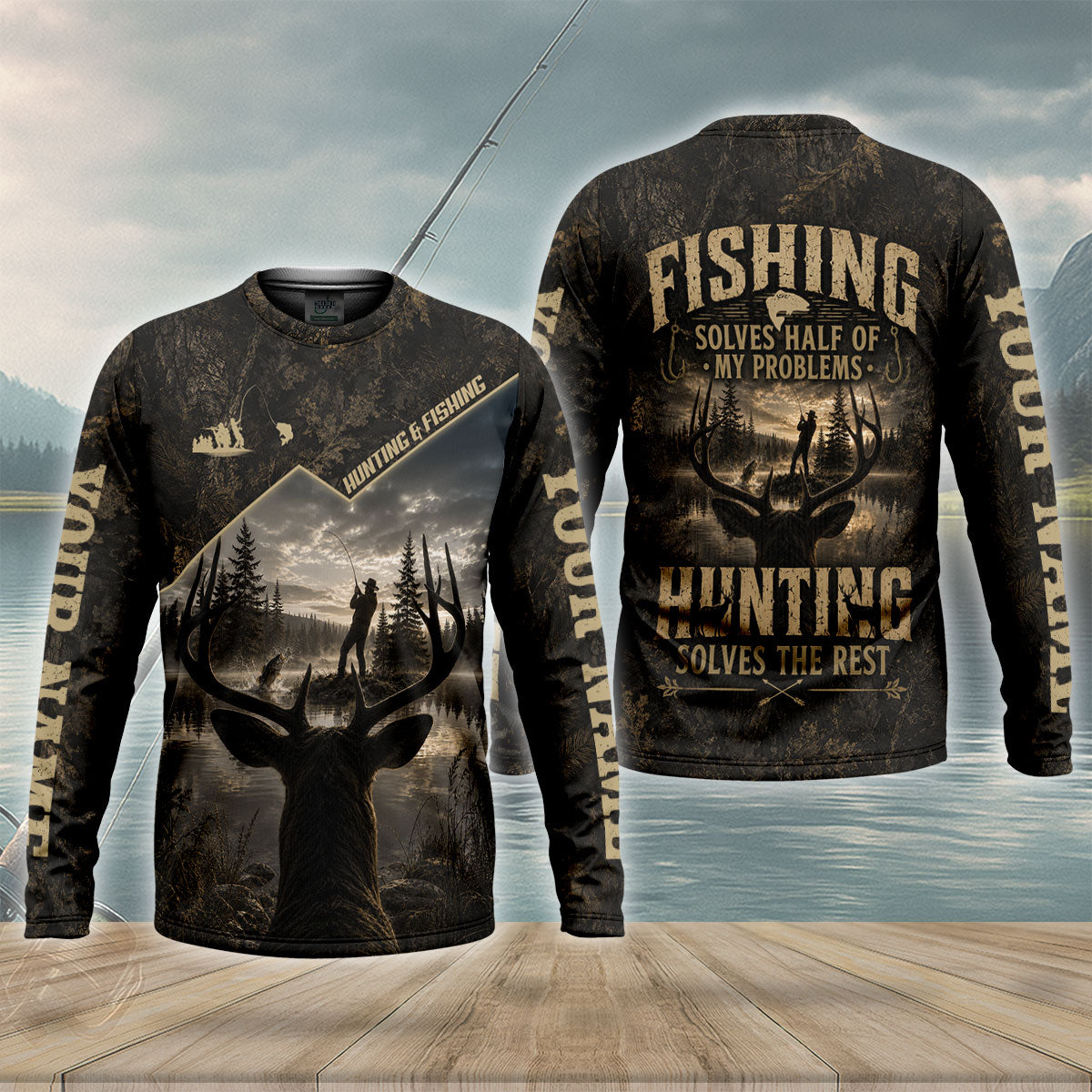 Fishing Solves Half Of My Problems Hunting Solves Rest UPF Shirt, Fishing Shirt, Mens Tee