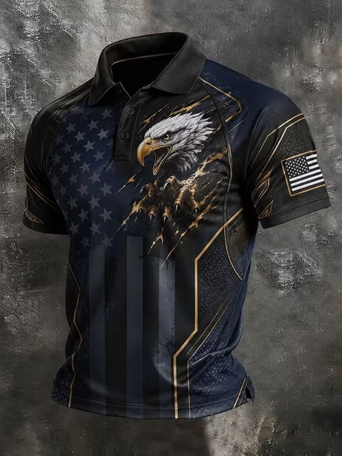 Dark Bald Eagle Claw American Flag Polo Shirt, Patriotic Shirt, American Flag Shirt