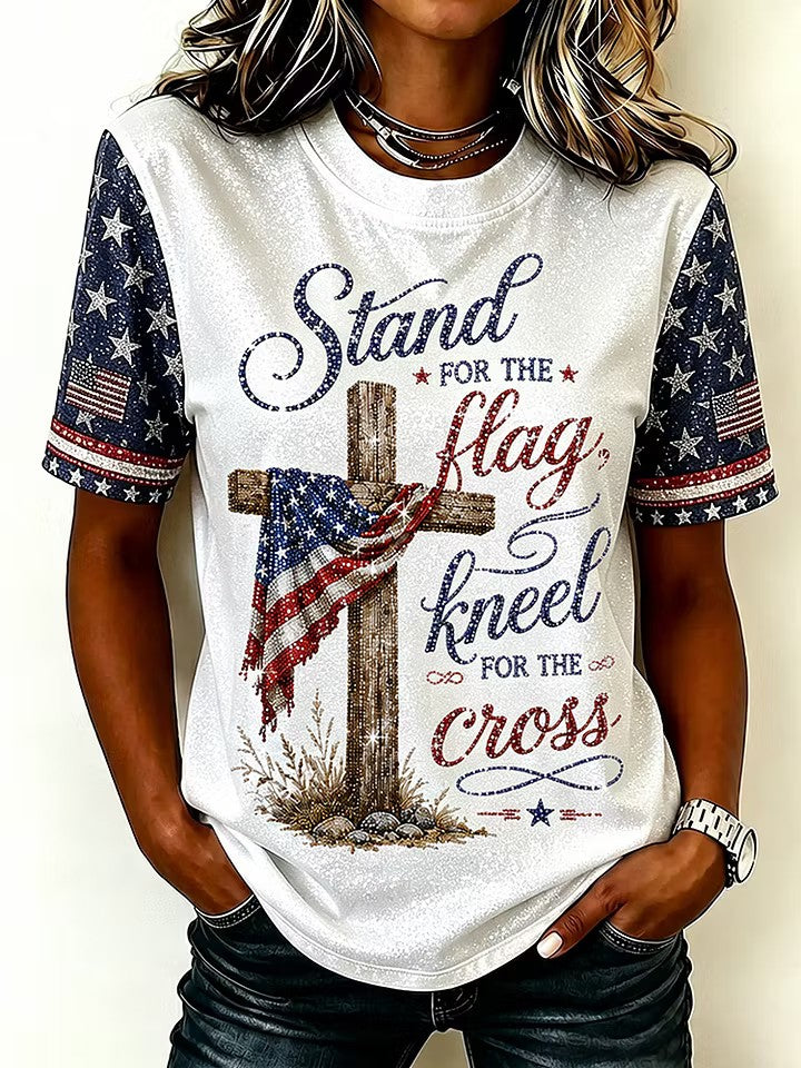 Stand For The Flag Kneel For The Cross T-Shirt, Patriotic Christian Shirt, USA Flag Shirt