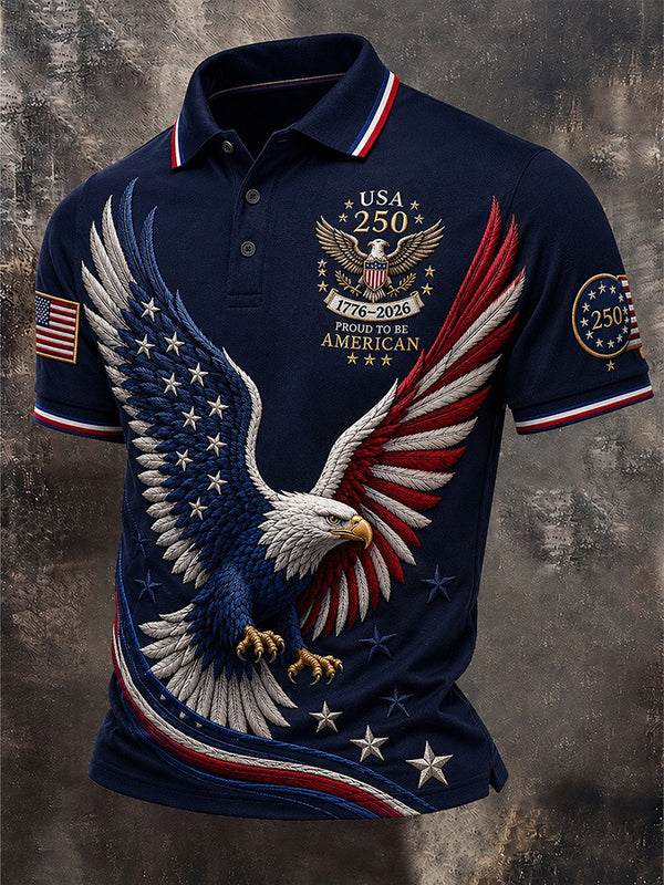 Bald Eagle Flag Wings USA 250th Anniversary Polo Shirt, Patriotic Shirt, America 250 Years Shirt