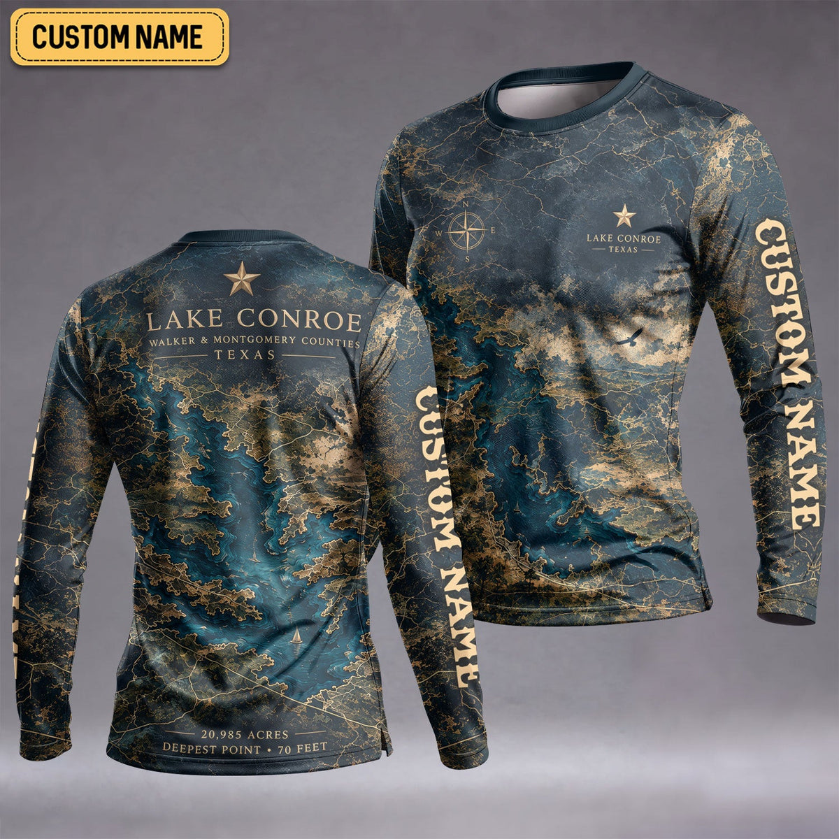 Lake Conroe Texas Map Fishing Custom UPF Shirt, Fishing Sun Shirt, Womens Fishing Apparel