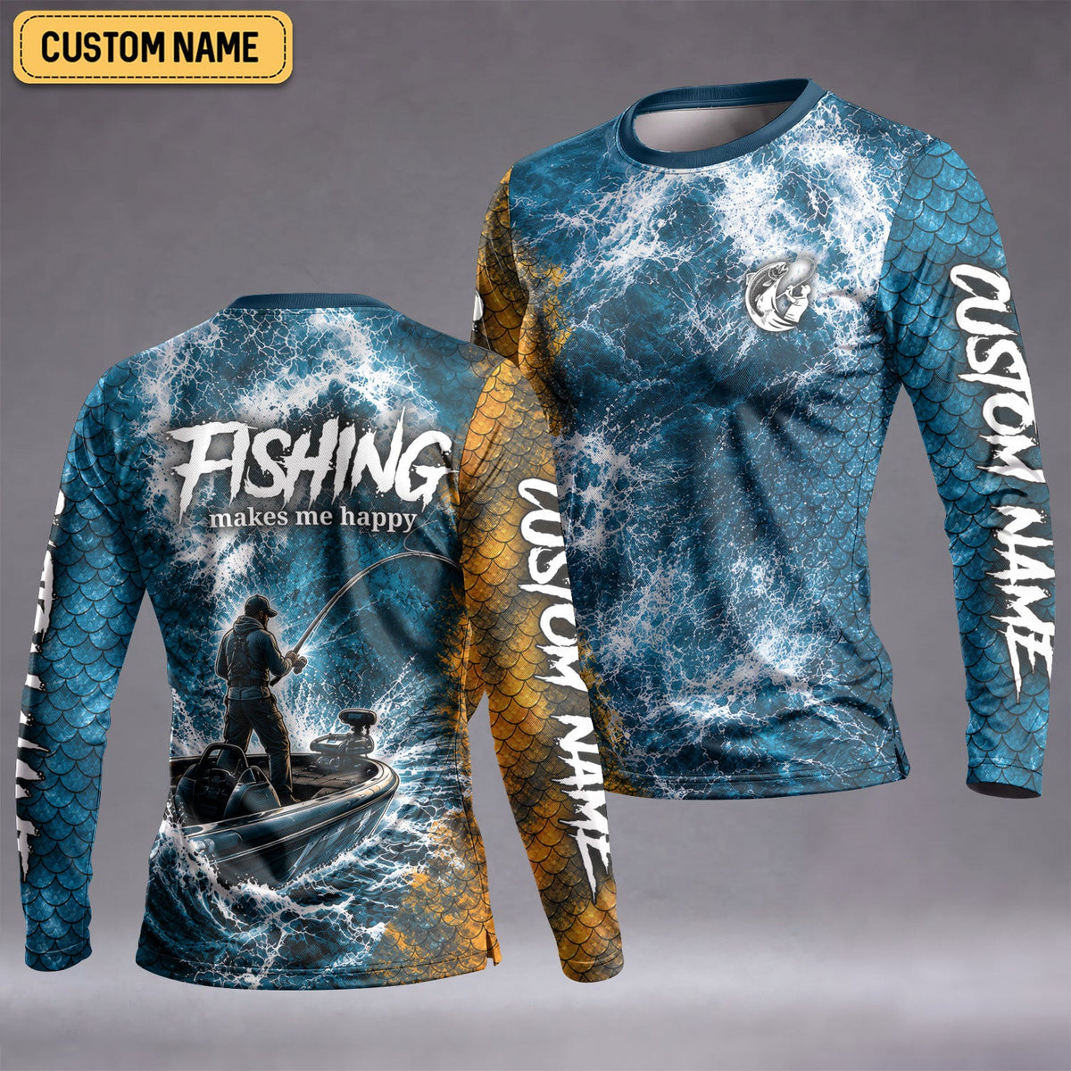Fishing Makes Me Happy Boat Custom UPF Shirt, Fishing Jersey, Fishing Apparel For Women