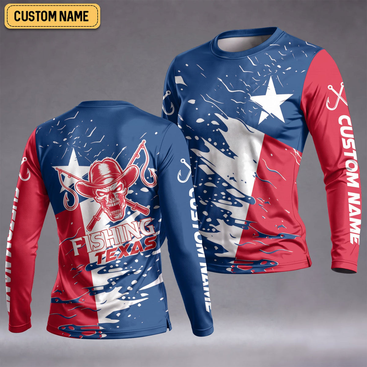 Texas Cowboy Skull Custom Name UPF Shirt, Fishing Sun Shirt, Womens Fishing Apparel