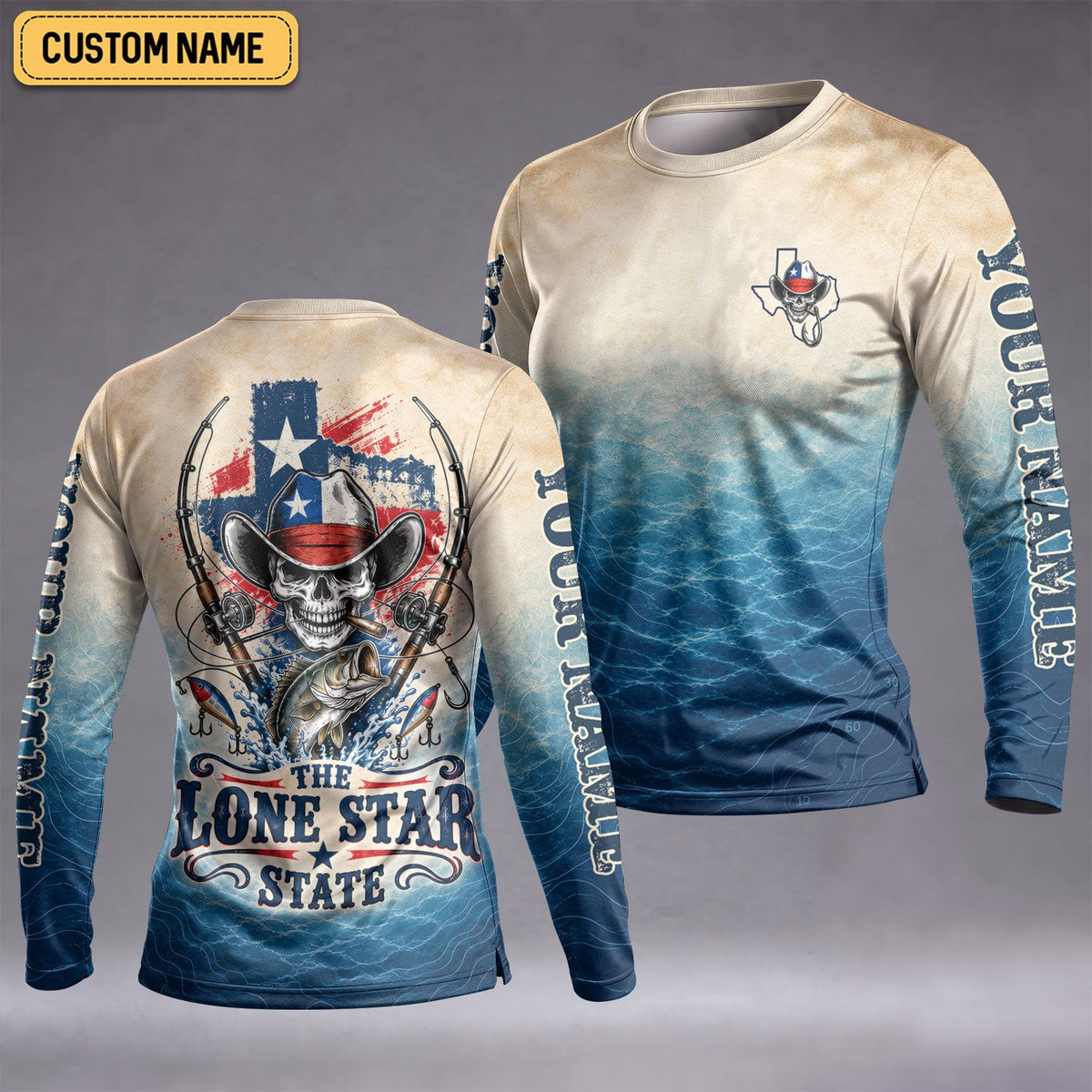 Lone Star State Cowboy Skull Bass Custom UPF Shirt, Bass Fishing Shirt, Womens Fishing Tee
