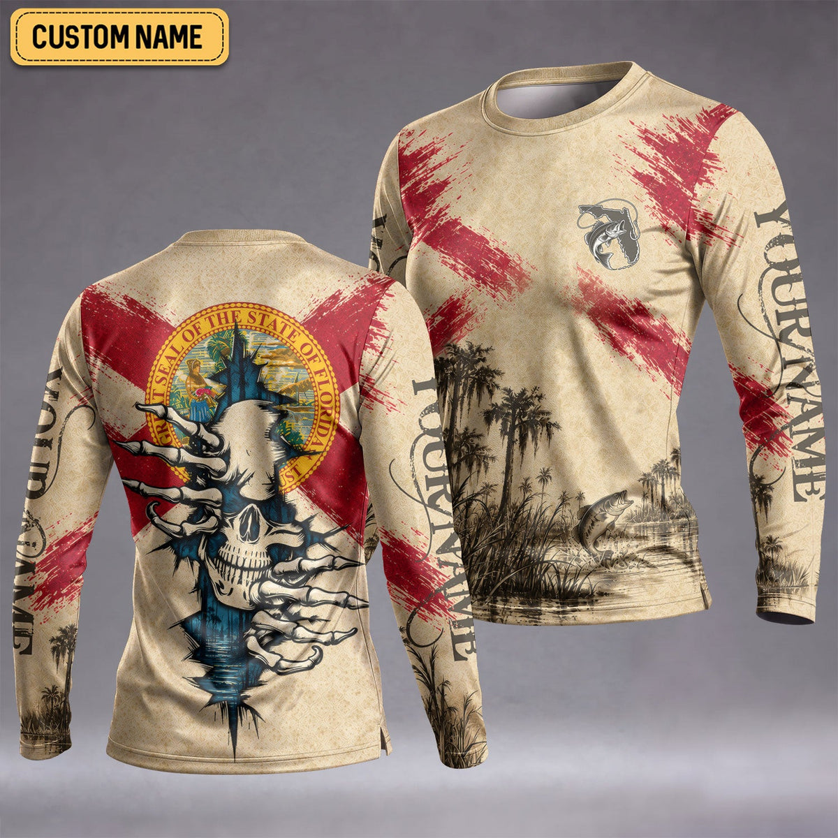 Florida Skull Bass Fishing Custom UPF Shirt, Long Sleeve Fishing Shirt, Womens Fishing Tee