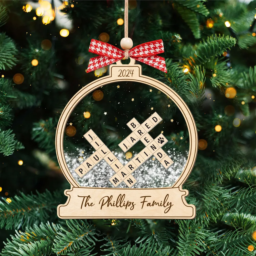 Personalized Family Crossword Ornament, Snow Globe Ornament, Christmas Shaker Ornament, Christmas Gift