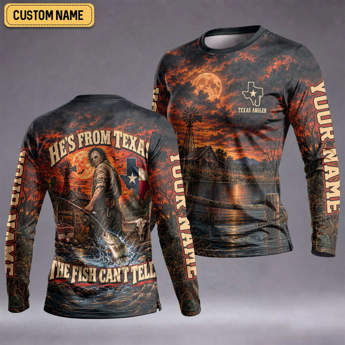 Hes From Texas Fish Can't Tell Custom UPF Shirt, Funny Fishing Shirt, Womens Fishing Tee