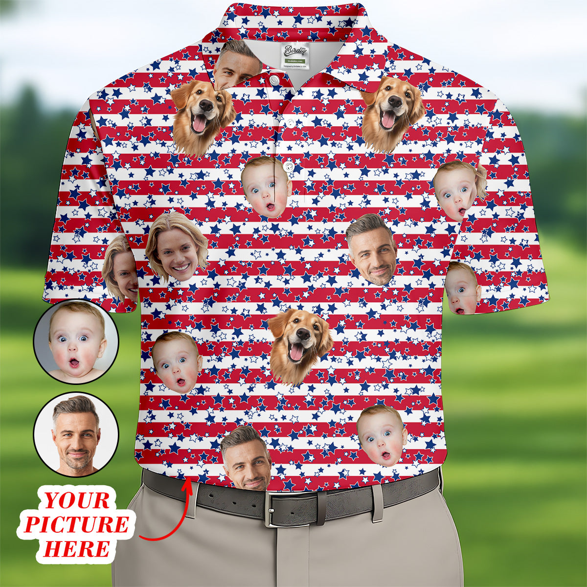 American Flag Golf Shirts, Custom Shirts With Faces, Men's Golf Polo Shirt, Men's 4th Of July Shirts