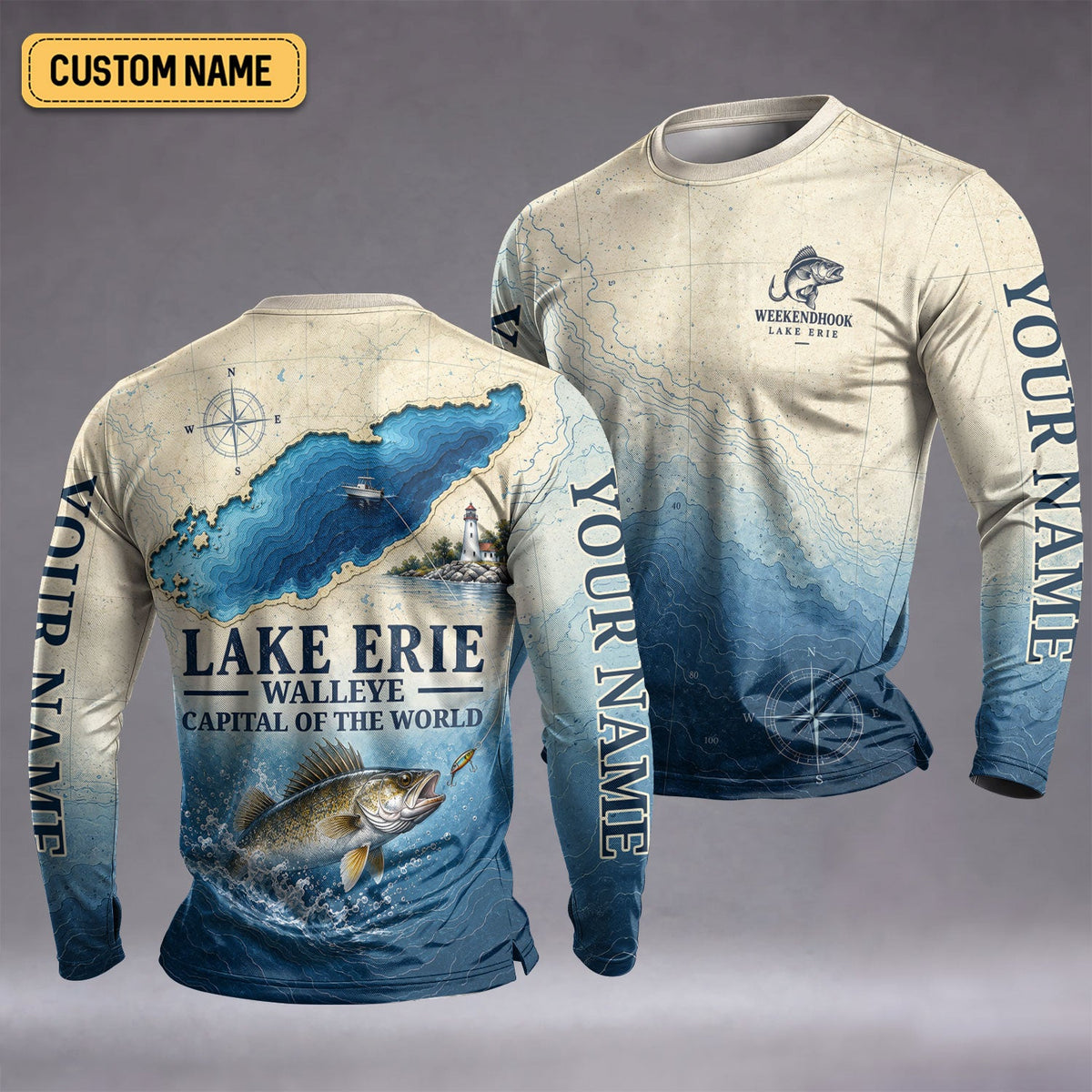 Lake Erie Walleye Capital Custom UPF Shirt, Fishing Jersey, Fishing Apparel For Men